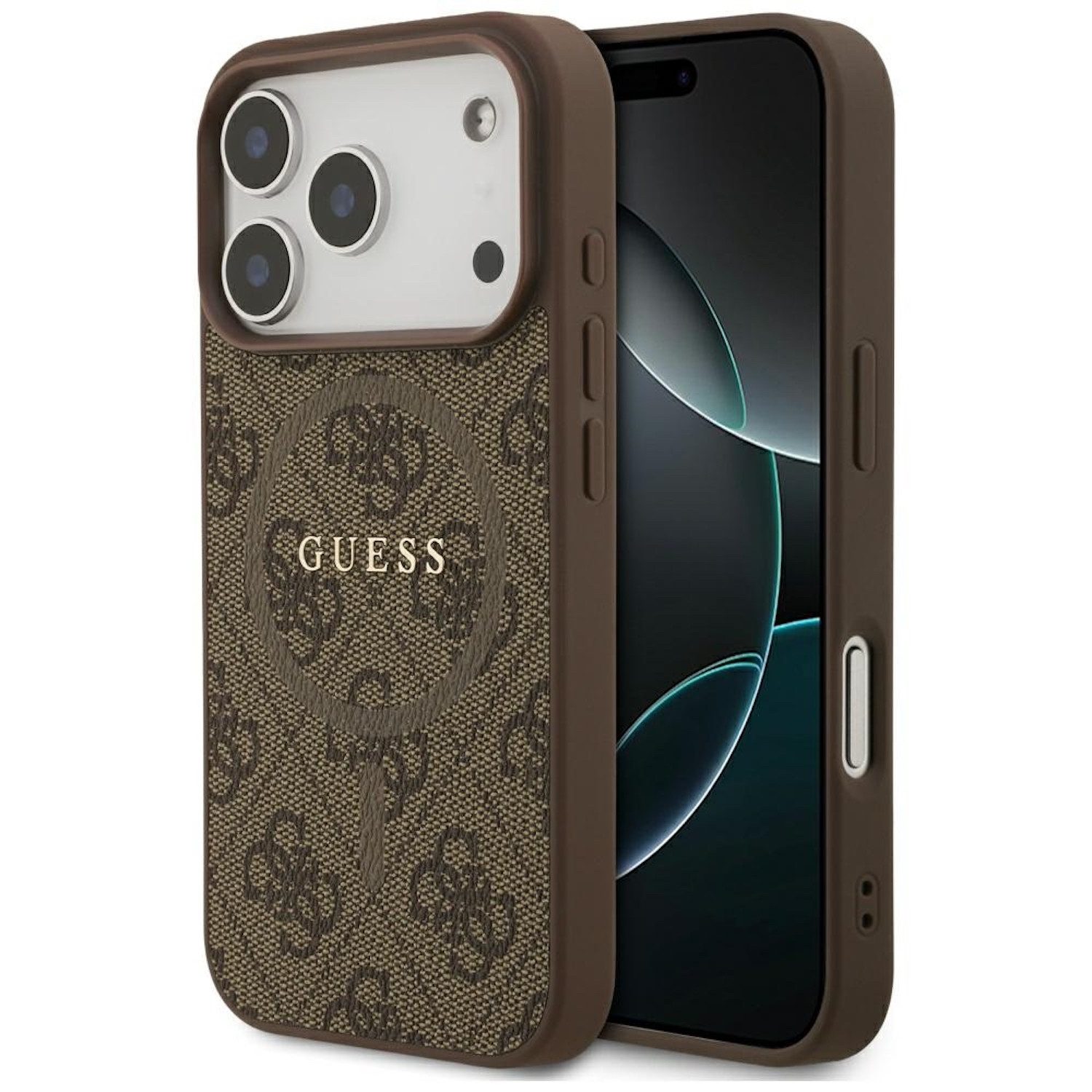Guess Smartphone-Hülle Guess Apple iPhone 17 Pro 4G Ring Classic Logo MagSafe Hülle Braun