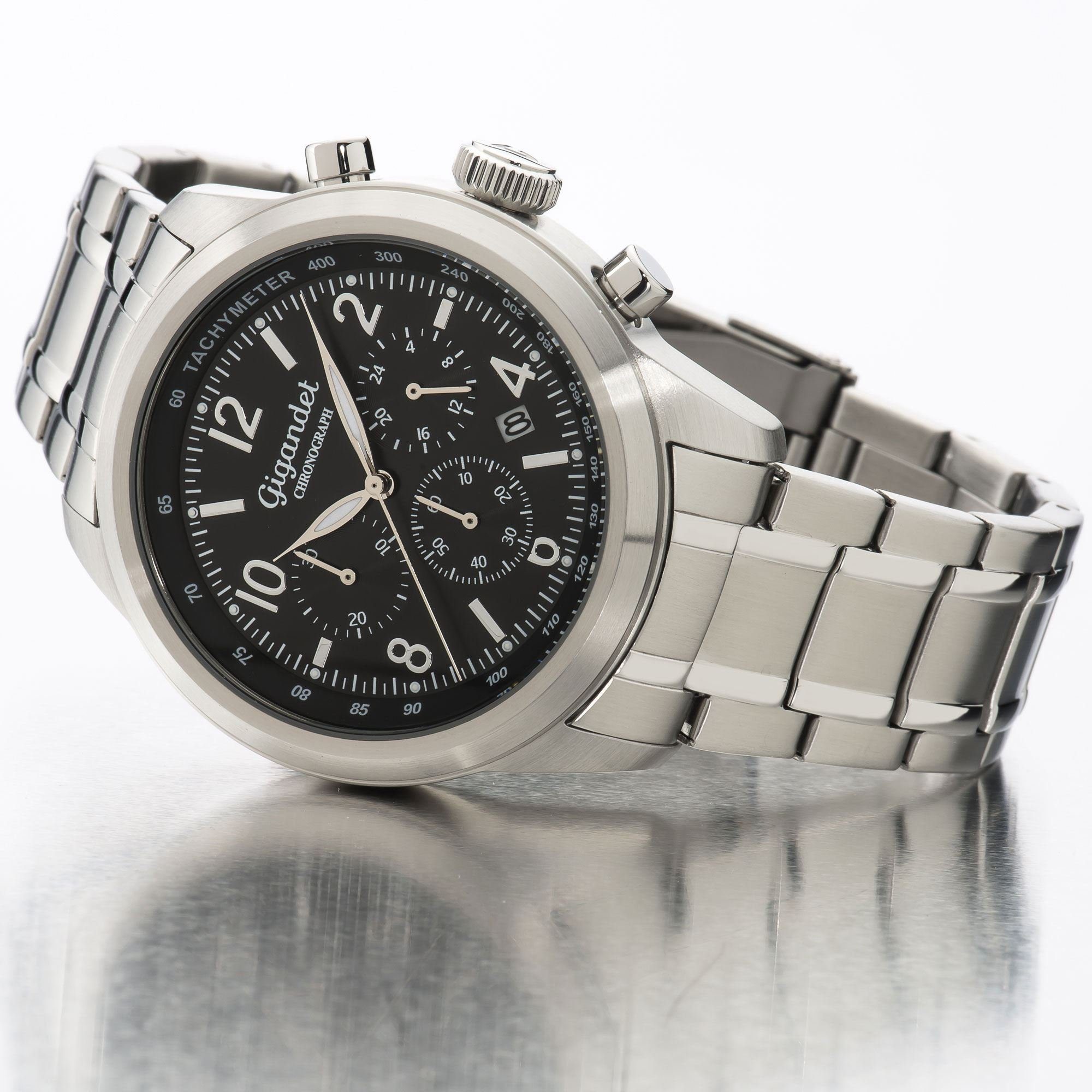 Gigandet Chronograph Herrenuhr, Armbanduhr, Sportuhr, 44mm, JOURNEY G25-001, Mineralglas, Datumsanzeige, Edelstahlband, 10bar/100m wasserdicht