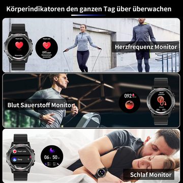 HOUROC Smartwatch, Smartwatch Damen Herren Smartwatch (1.39" HD Fitnessuhr mit Anruffunktion Zoll) IP67 Wasserdicht Fitness Tracker mit Schrittzähler Pulsuhr Blutdruck Messgerät, Schlaf-Monitor, SpO2,100+ Sportmodi Outdoor Fitness Tracker,für Android iOS