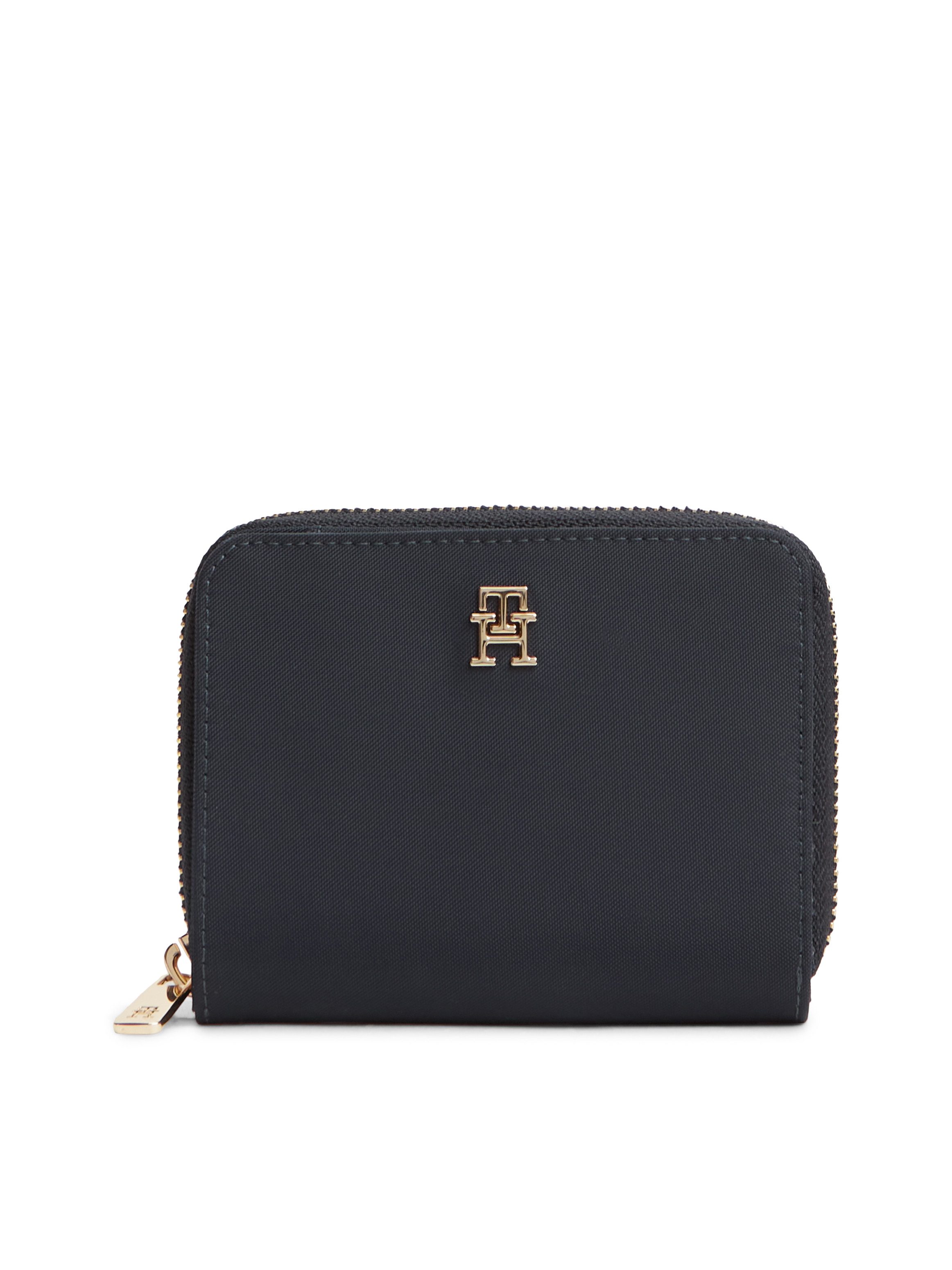 Tommy Hilfiger Geldbörse TH ICON MED ZA W/FLAP NYLON, Damen Portemonnaie, Geldbeutel mit TH-Schmuckelement