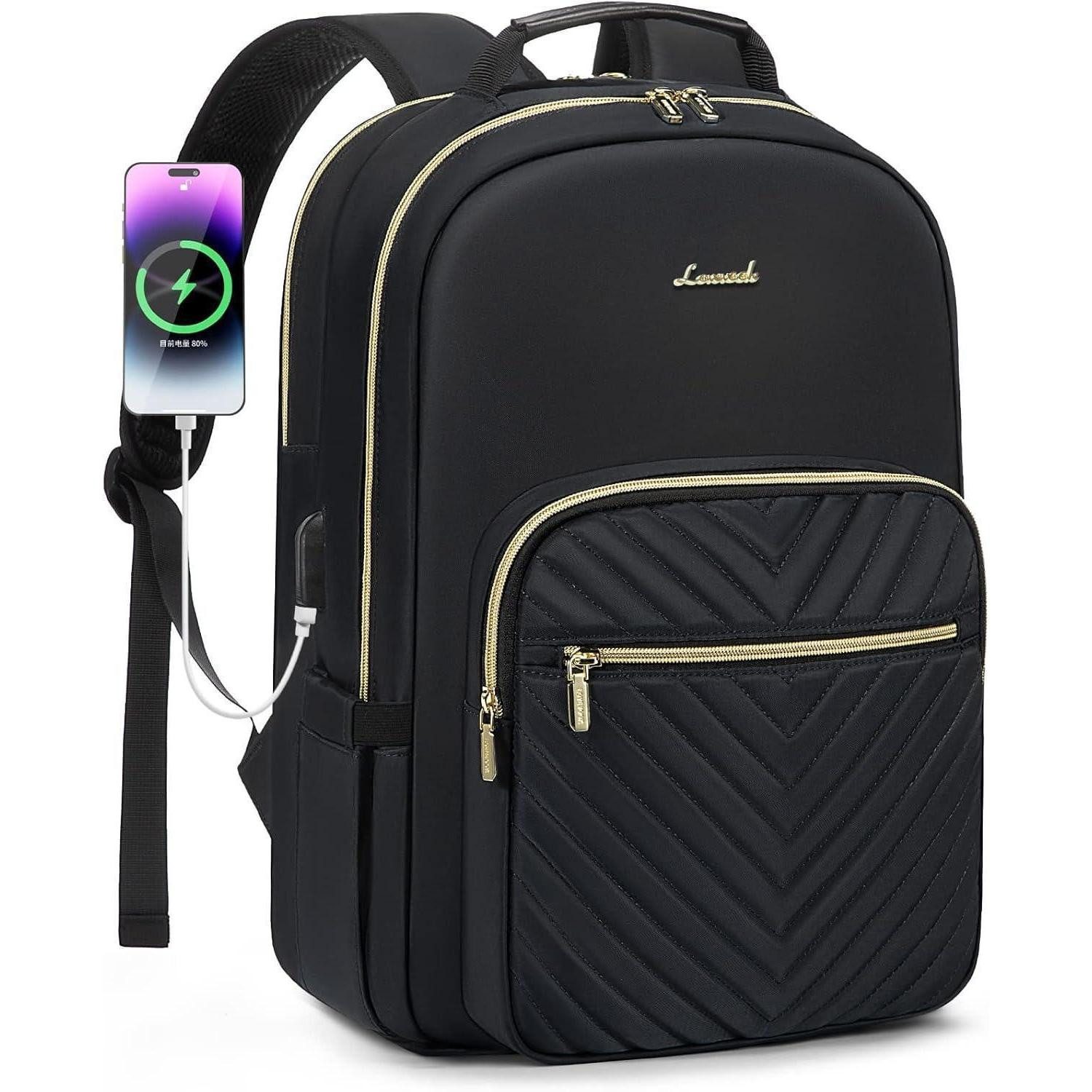 LuxusKollektion Laptoprucksack Laptoprucksack Damen Wasserdicht Laptopfach 17.3 Zoll A-schwarz