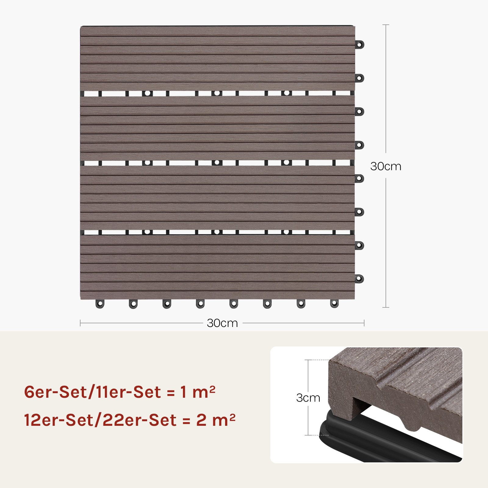 Woltu WPC-Fliesen, 22 St., Holzoptik Bodenbelag mit klicksystem (22 Stück/2 m)