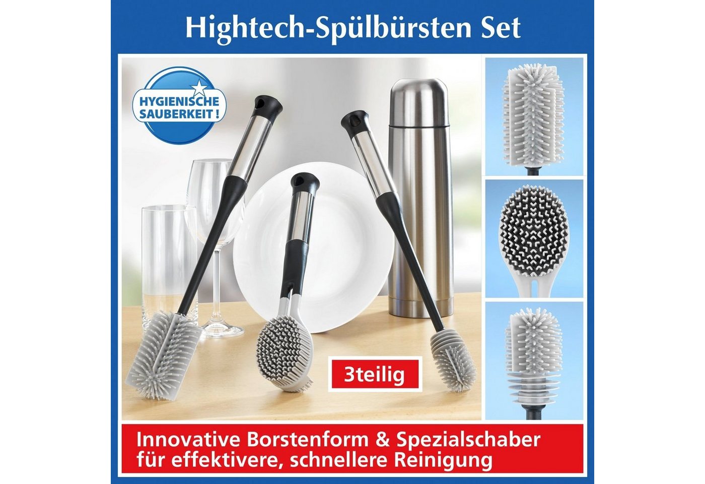 Maximex Reinigungsbürste Hightech Spülbürsten Set 3tlg aus Silikon verschiedene Größen, Spühlbecken, (3-tlg)