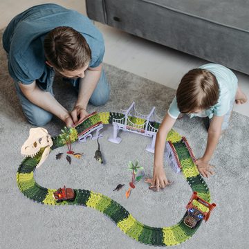 Esun Autorennbahn 289 Stück Dinosaurier Spielzeug autorennbahn ab 3 4 5 6 jahre, (Set, 289-tlg., Komplettset), mit 2 auto, Geschenk Junge Mädchen 3 4 5 6 Jahre