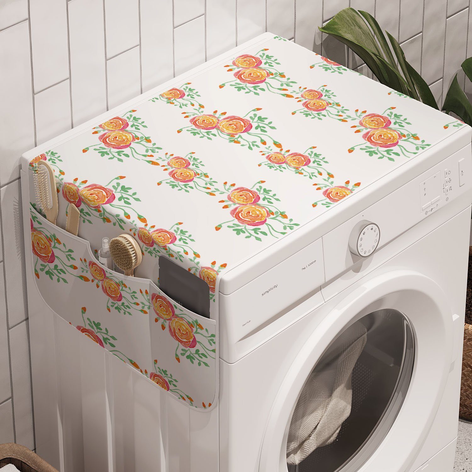 Abakuhaus Badorganizer Anti-Rutsch-Stoffabdeckung für Waschmaschine und Trockner, Blumen Blumen und Blätter Budding