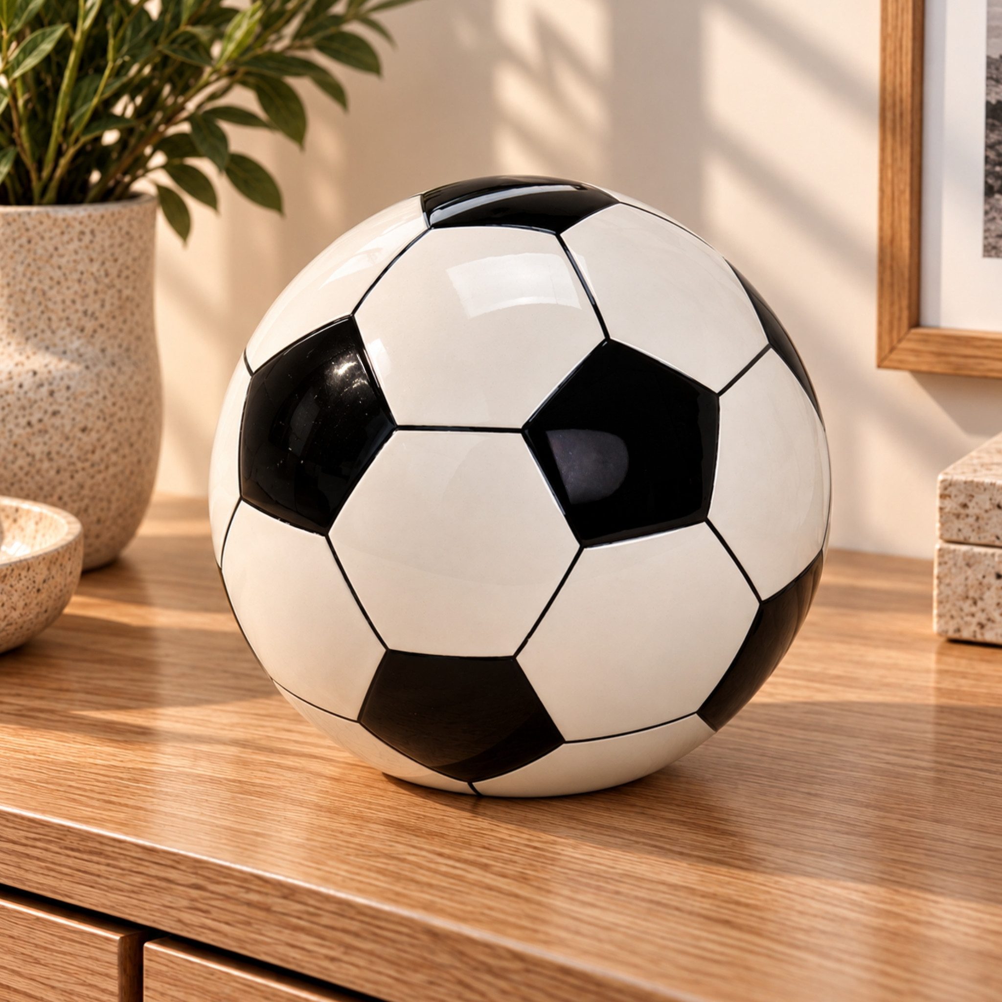 matches21 HOME & HOBBY Bilderrahmen Große Spardose Fussball schwarz weiß 13 cm mit Schlüssel, Keramik Kinder Erwachsenen Sparbüchse abschließbar