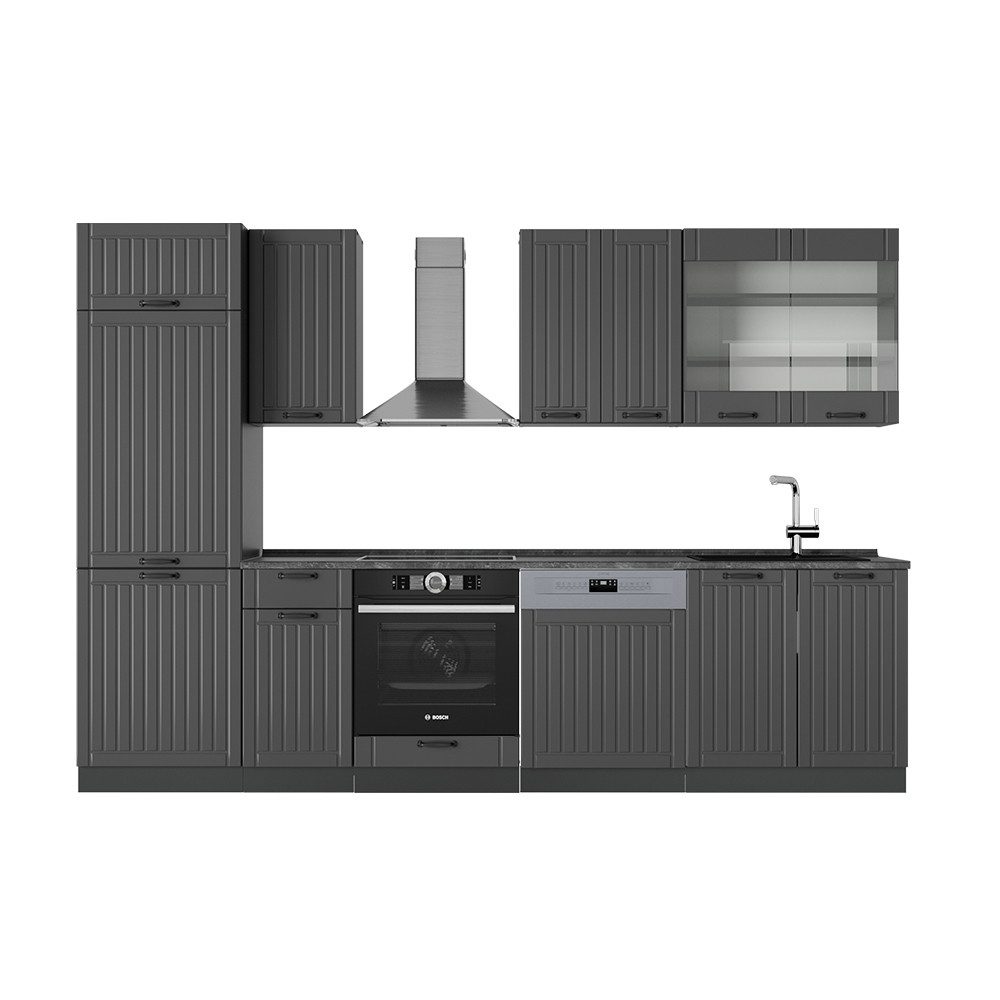 Vicco Küchenzeile Fame-Line, Dunkelgrau/Anthrazit, 300 cm günstig online kaufen