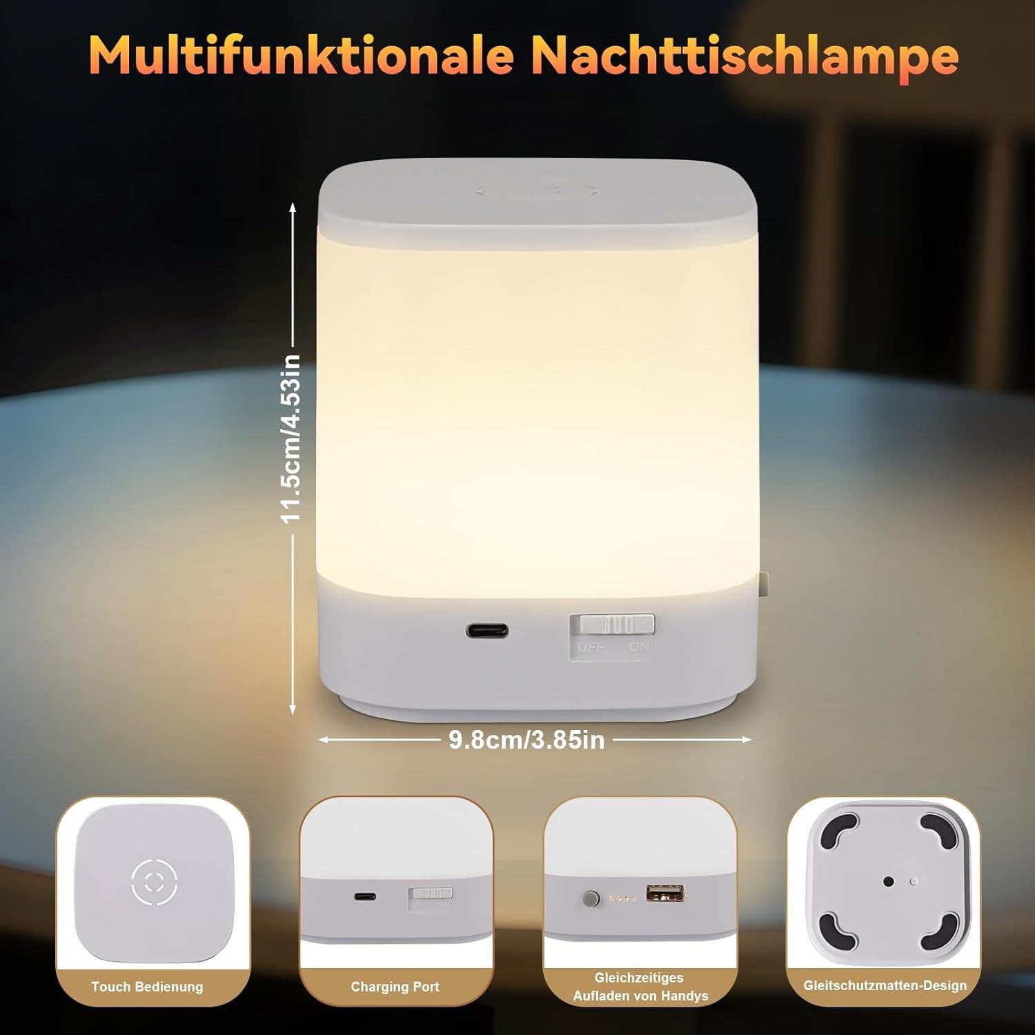 ZMH LED Tischleuchte Akku 1800mAH Touch Dimmbar Nachttischlampe Kabellos Sc günstig online kaufen