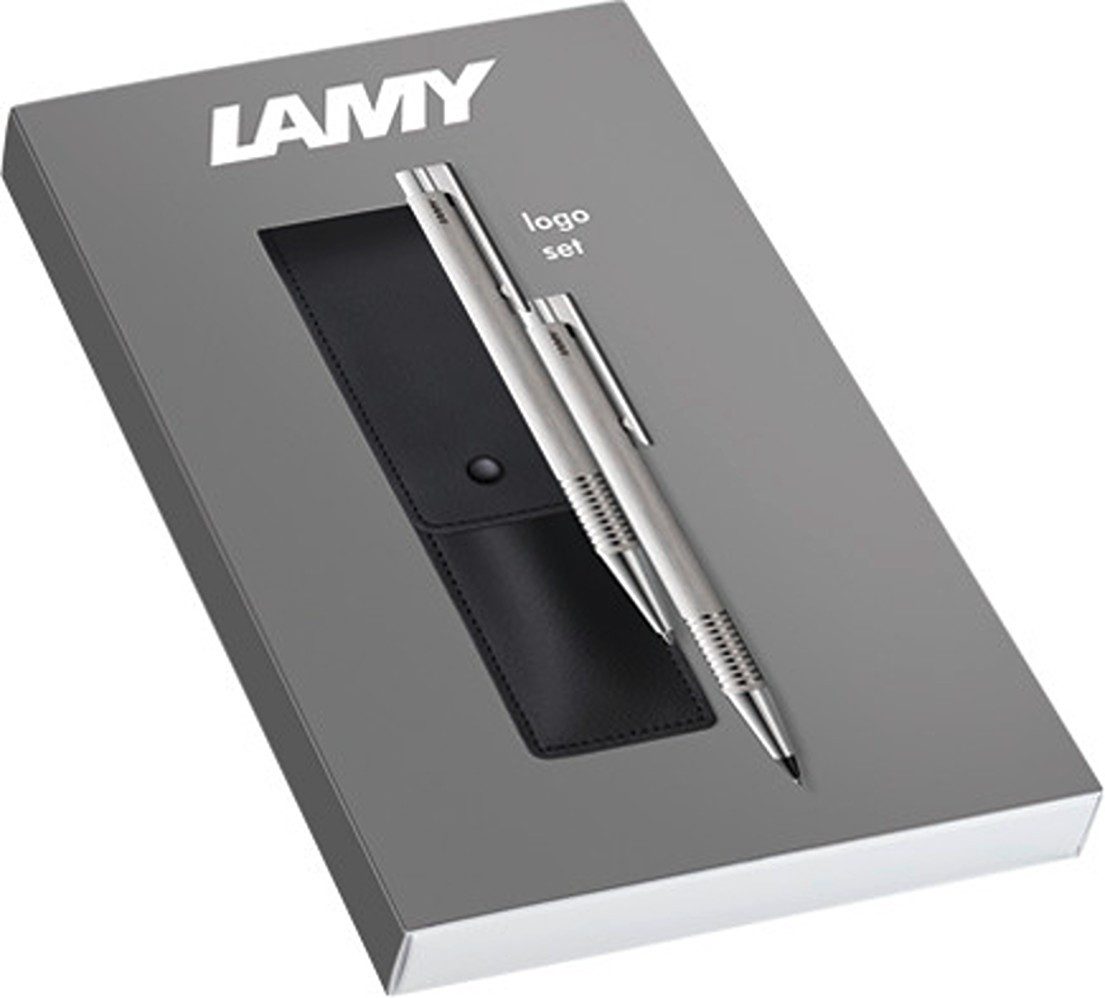 LAMY Kugelschreiber logo Set brushed, 3 tlg. Kugelschreiber logo 206, Druckbleistift logo 106 und Lederetui
