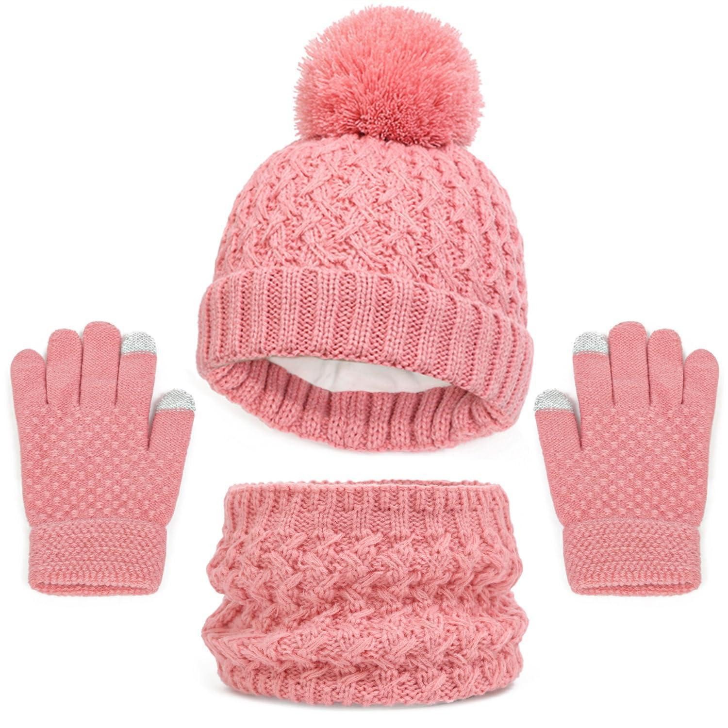 LuxusKollektion Strickhandschuhe 3in1 Kinder Wintermützen Set Rosa (1-St)