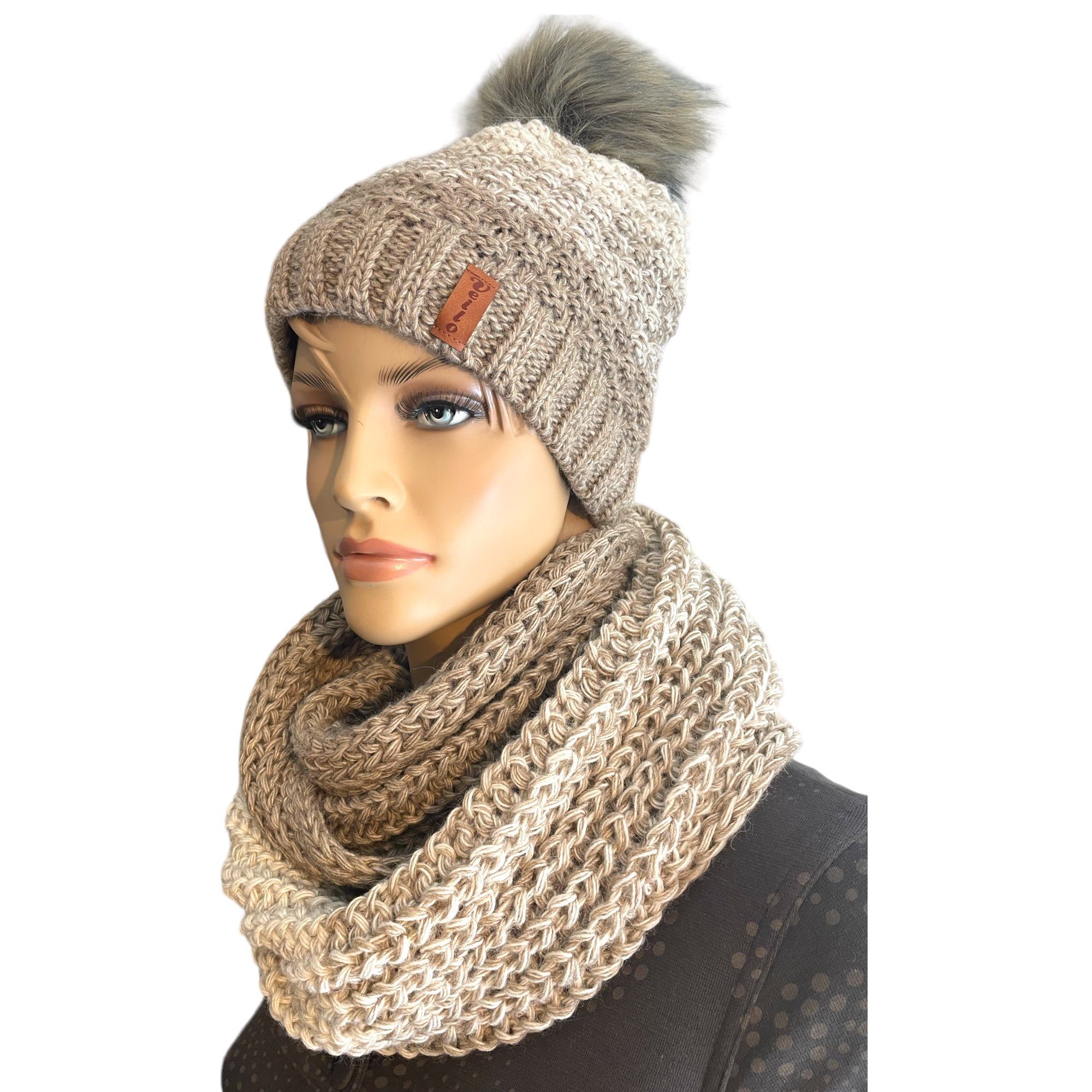 Taschen4life Bommelmütze Damen Mütze & Schal Set 36.64 (2 teilig, gestrickt günstig online kaufen