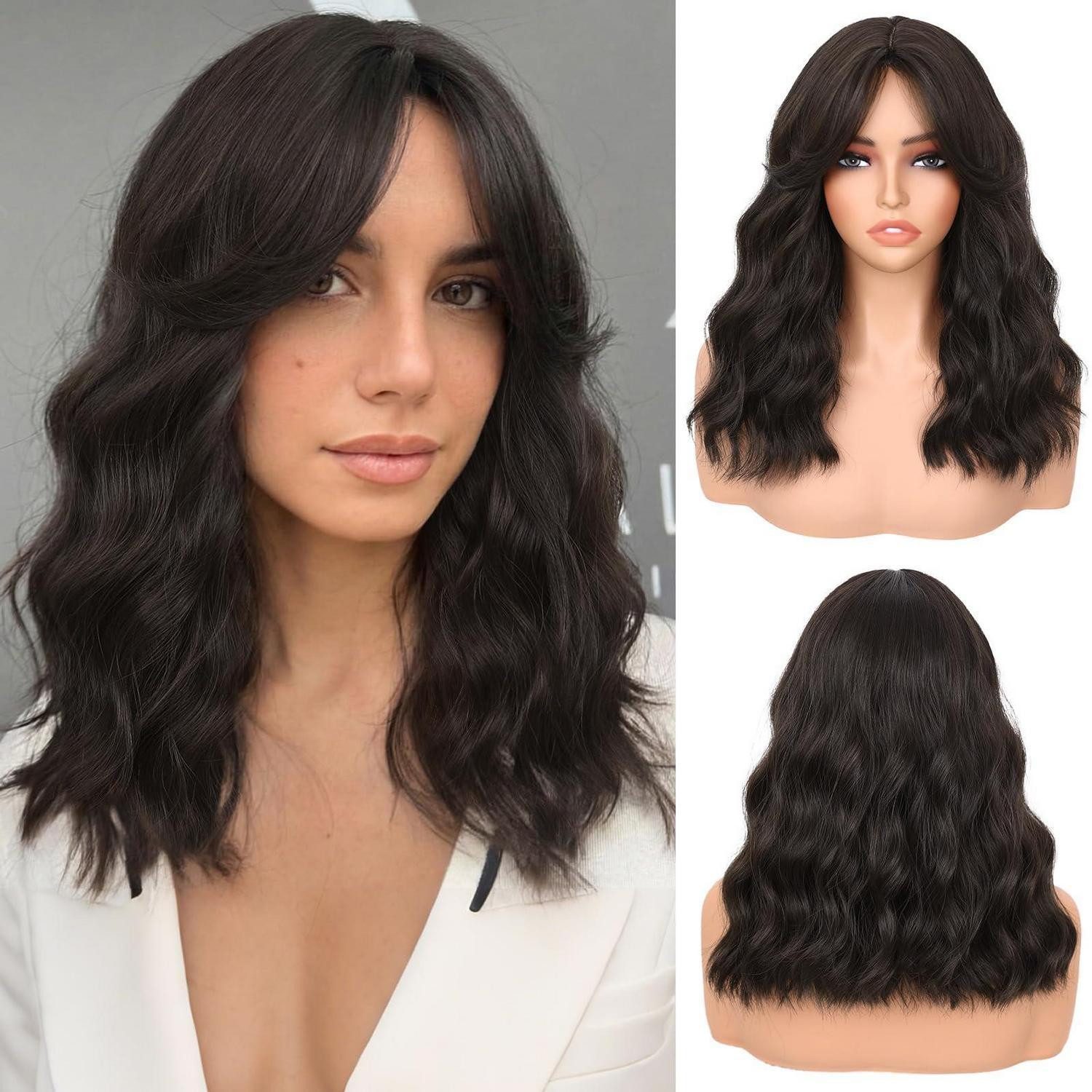 LuxusKollektion Kunsthaarperücke Perücke Damen kurz Wellen Pony dunkelbraun 14 inch Dark Brown