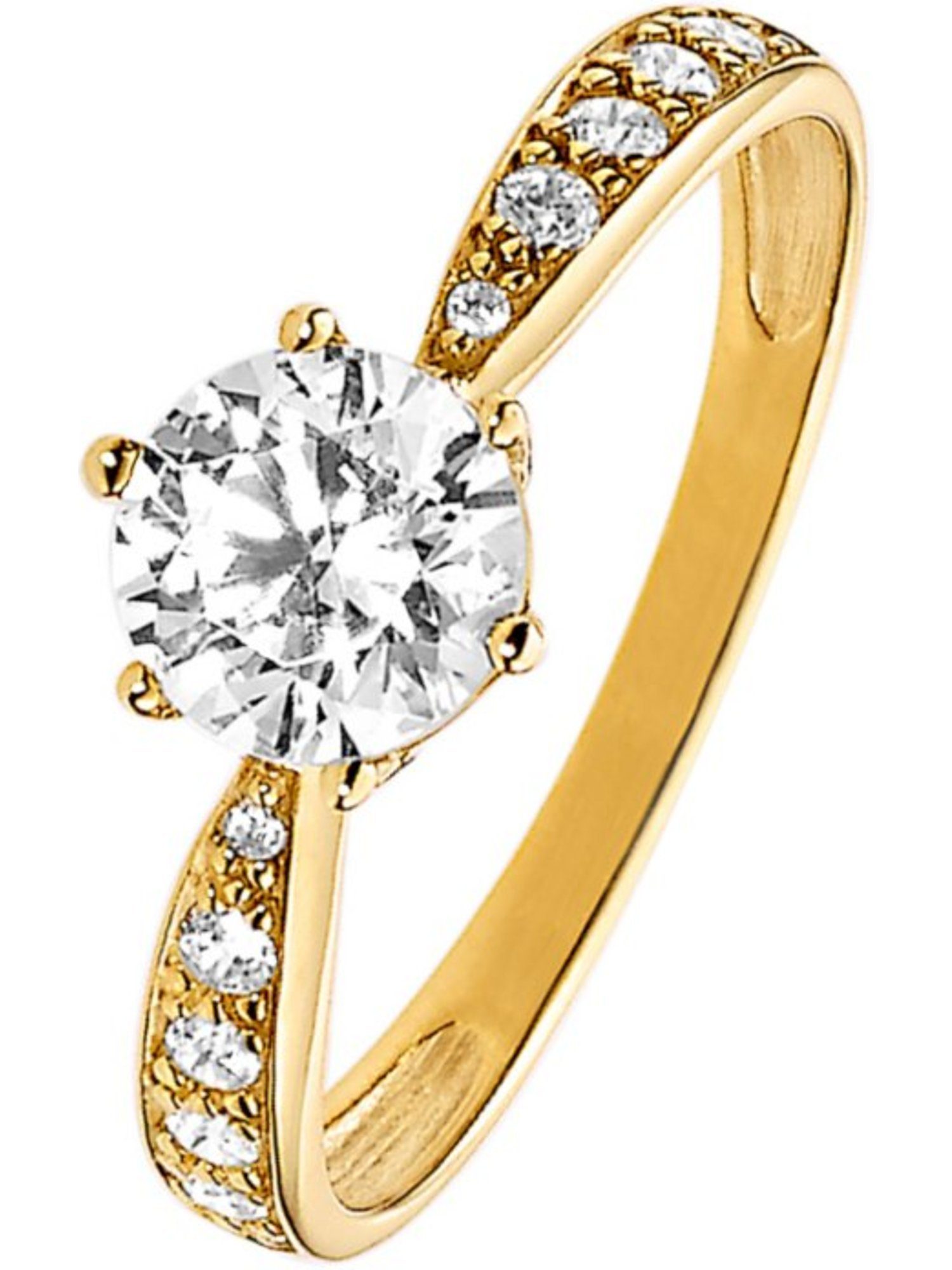 Fingerring 1 Gelbgold Zirkonia, FAVS synthetisch 375er Zirkonia, Damen-Damenring FAVS