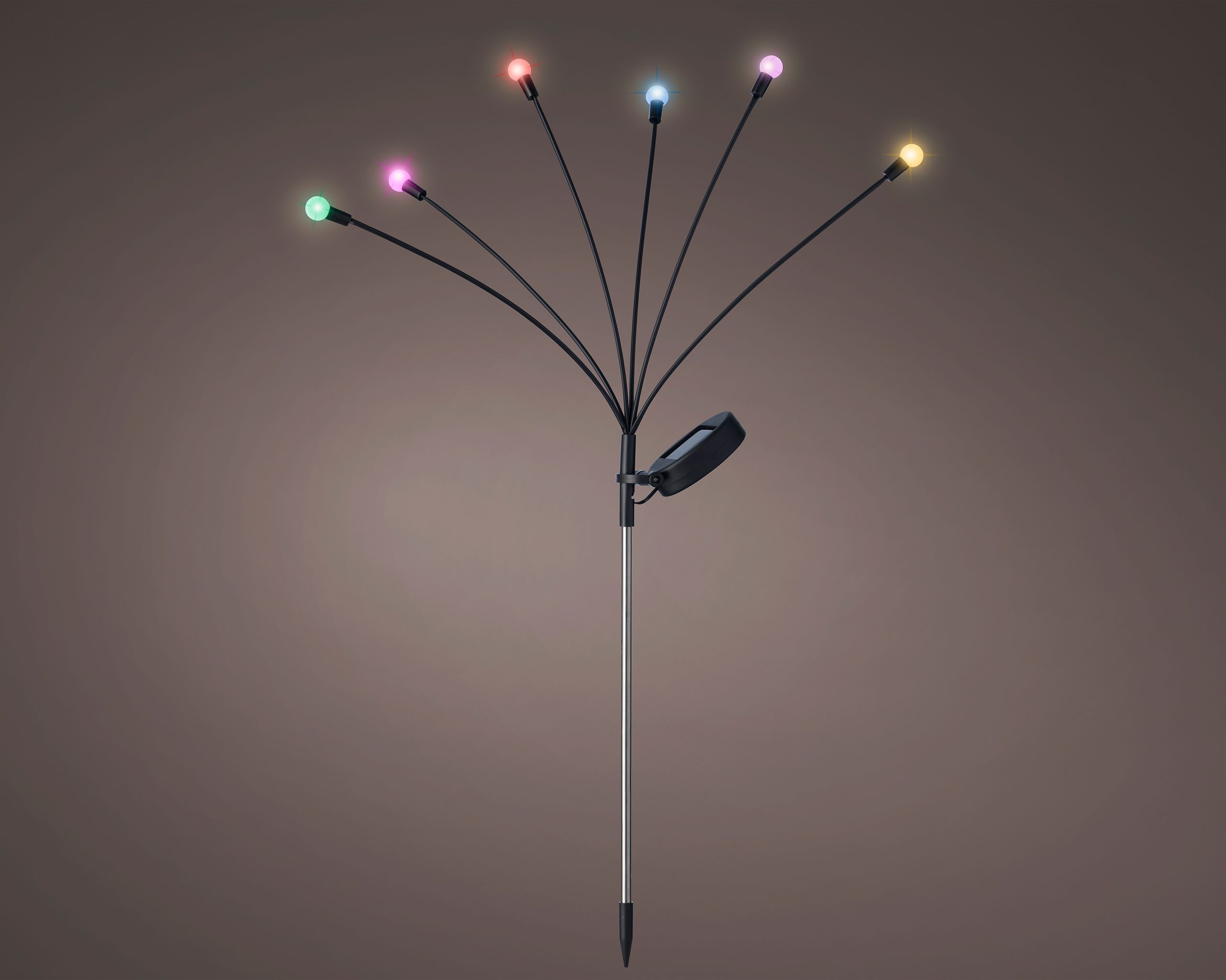 Lumineo LED Solarleuchte, Dauerlicht, bunt, Solar Stabbeleuchtung 6 LEDs Outdoor Kunststoff 70cm Bunt