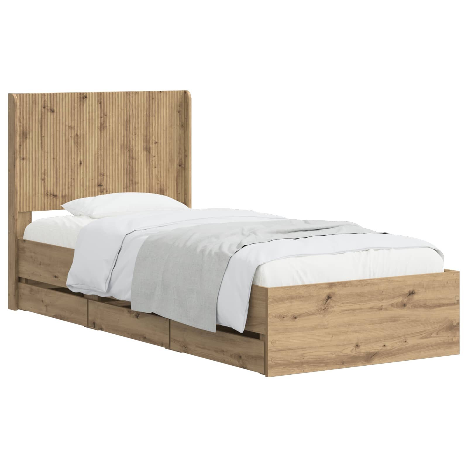 vidaXL Bett Bettgestell mit Stauraum und Kopfteil Artisan-Eiche 90 x 200 cm (1-tlg)