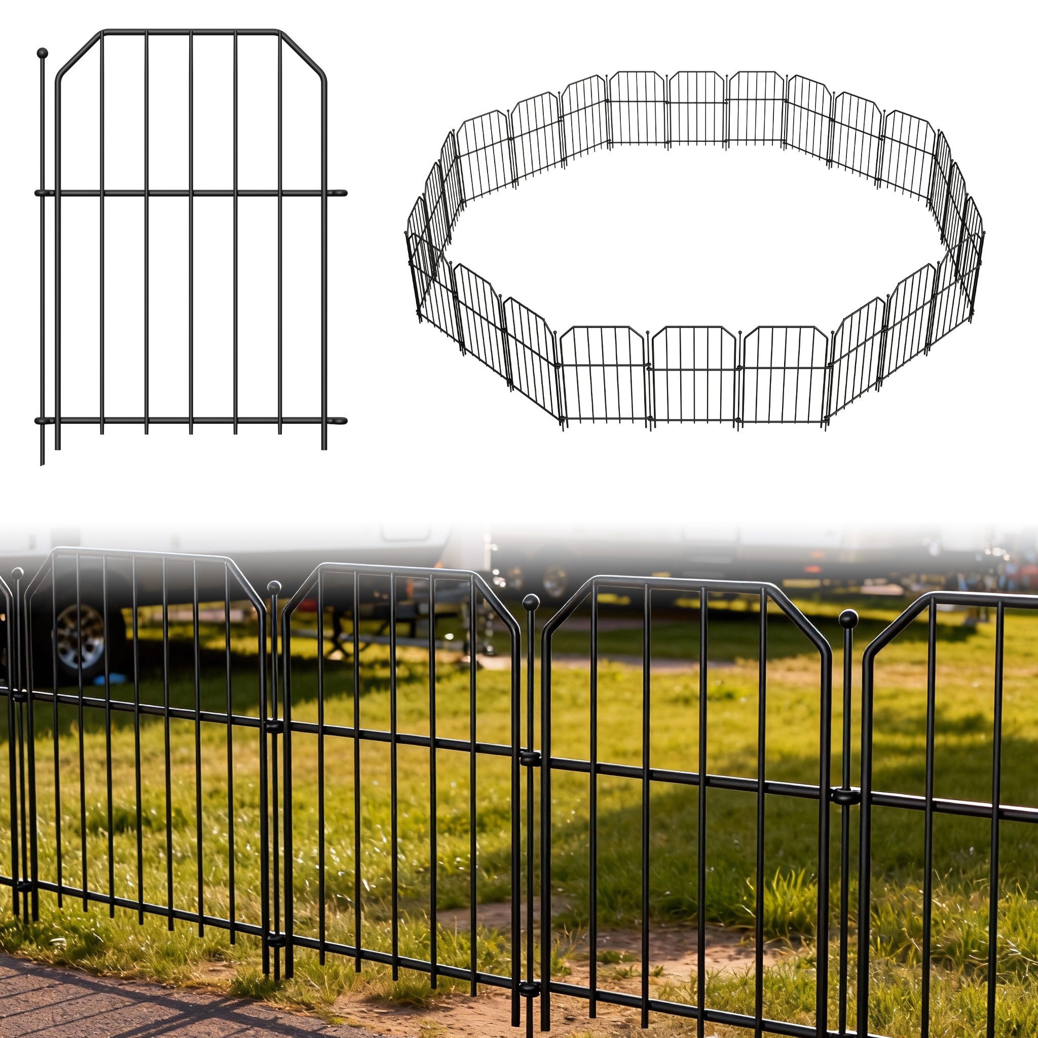 FIVMEN Gartenzaun Tierbarriere Zaun aus Metall Dekorativer Hundezaun Outdoor Tier, (2,8 m (10 Stück) / 7 m (25 Stück), Barriere für Tierbarriere Balkon 40 x 28cm (Schrägwinklig)