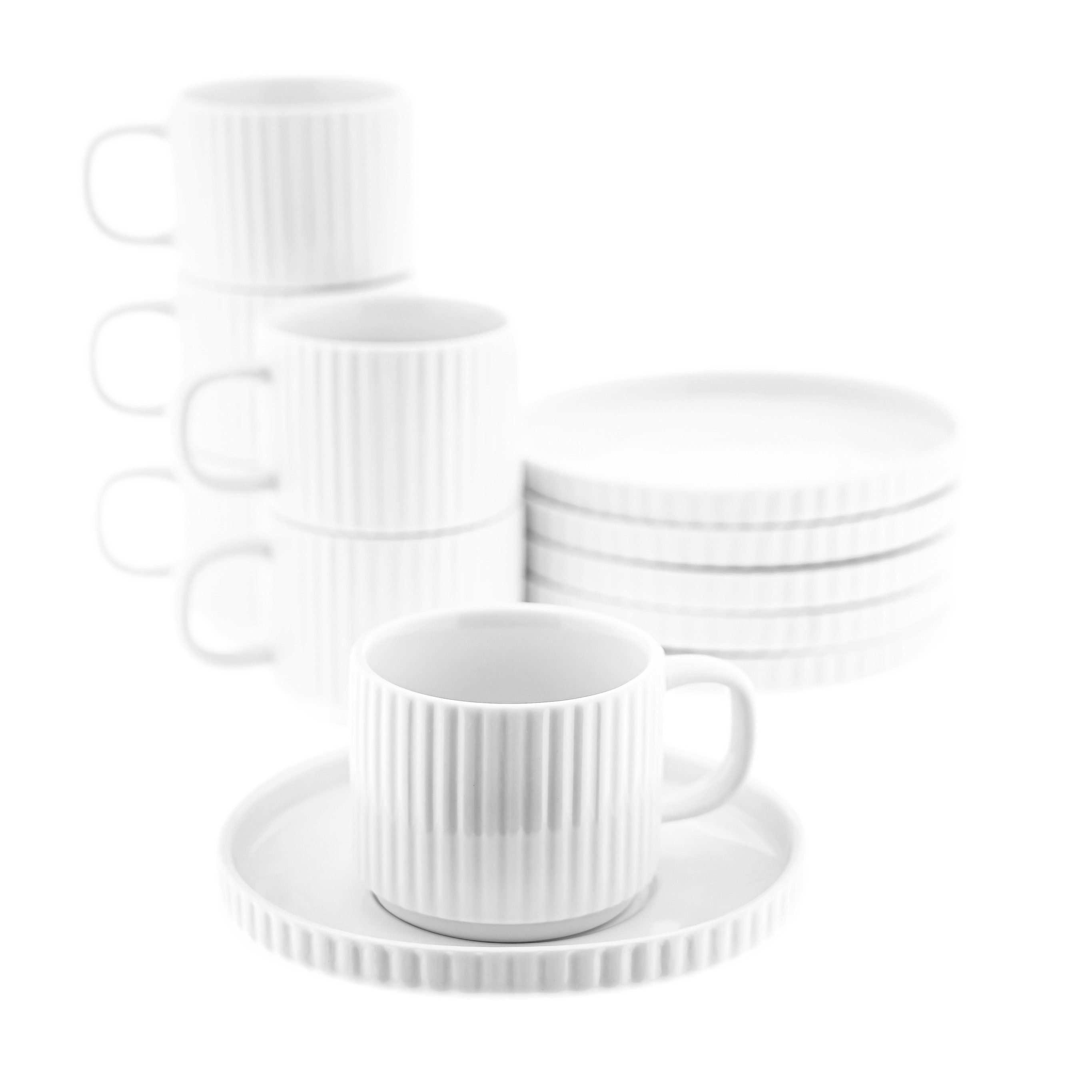 Almina Кофейный сервиз Borneo Kaffeetassen 220 ml - 12-teiliges Set in Weiß (12-tlg), 6 Personen, Porzellan, 12 Teile, für 6 Personen