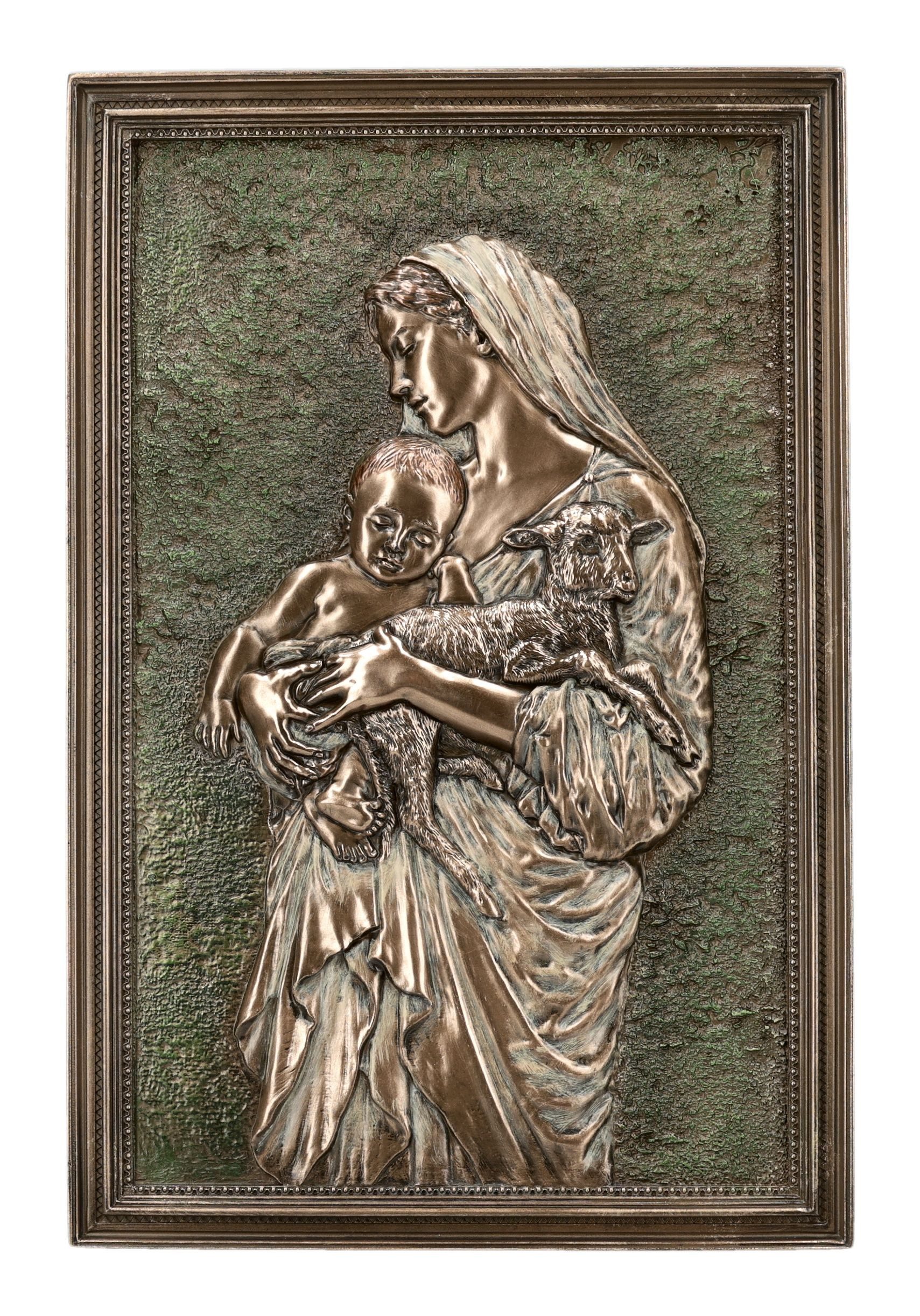 Figuren Shop GmbH Wanddekoobjekt Madonna mit Kind Wandrelief – Sakrale Figur Maria 23 cm Wandbild Deko