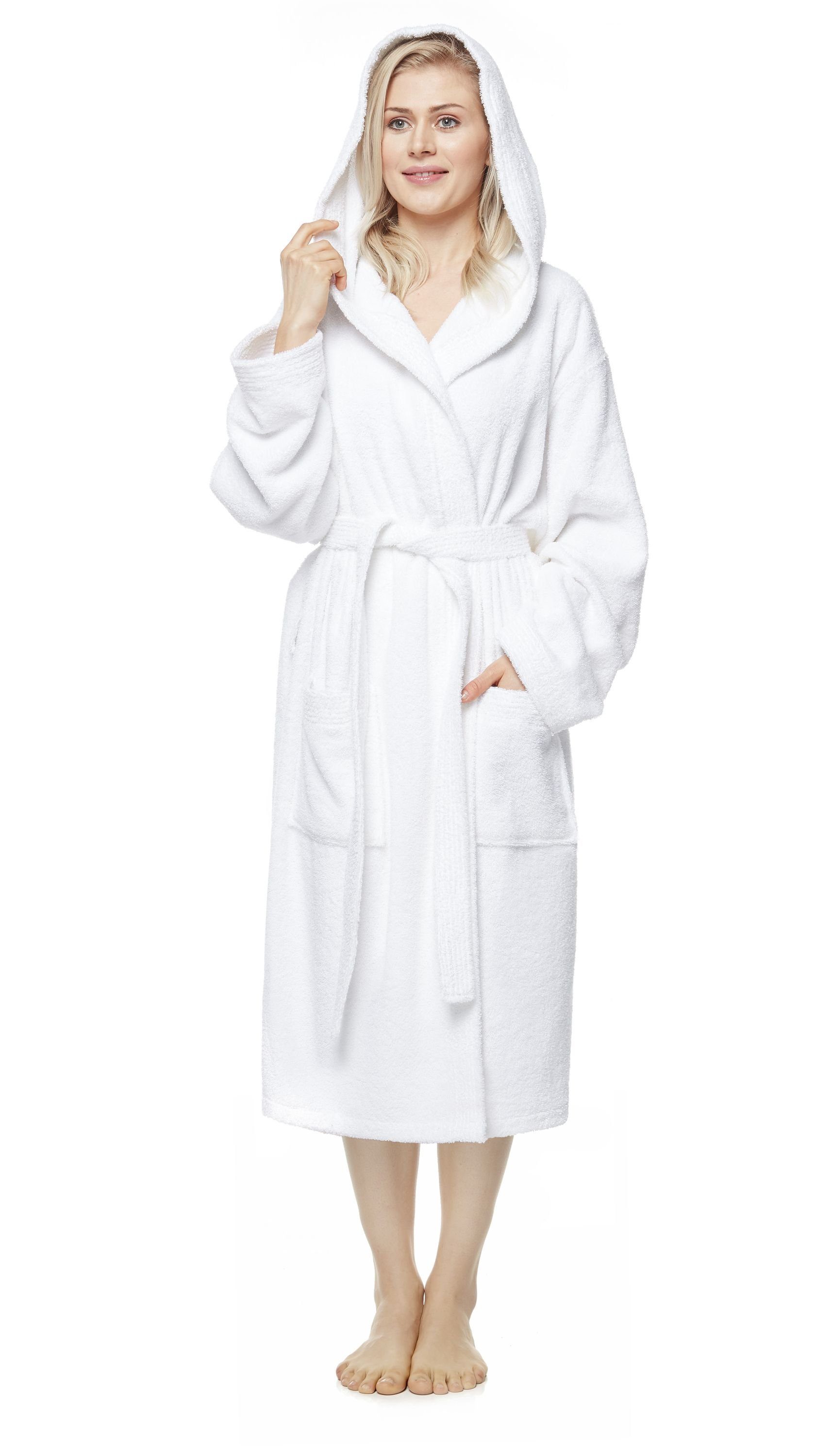Arus Damenbademantel Pandora, waden lang, mit Kapuze, 100% Baumwolle, für S günstig online kaufen