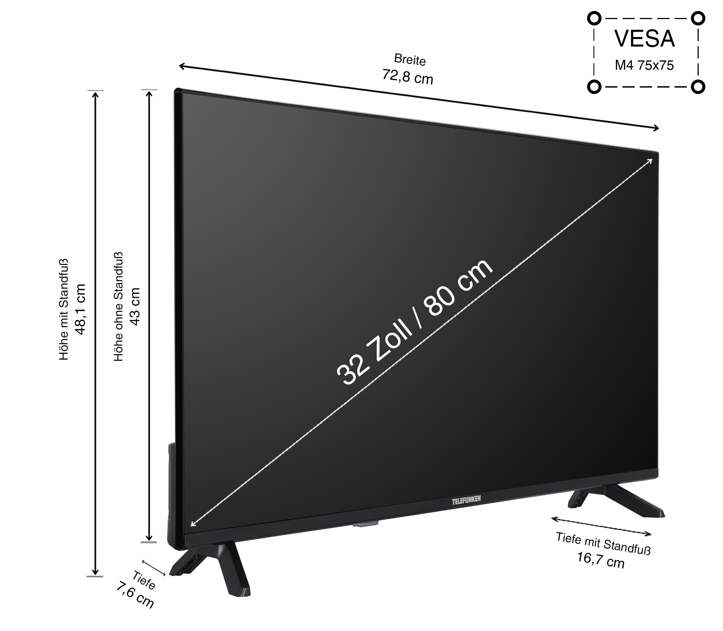Telefunken D32F751X7CW LCD-LED Fernseher (80 cm/32 Zoll, Full HD, Smart TV powered by TiVo, Smart TV powered by TiVo, HDR, Triple-Tuner, 6 Monate HD+ inkl)