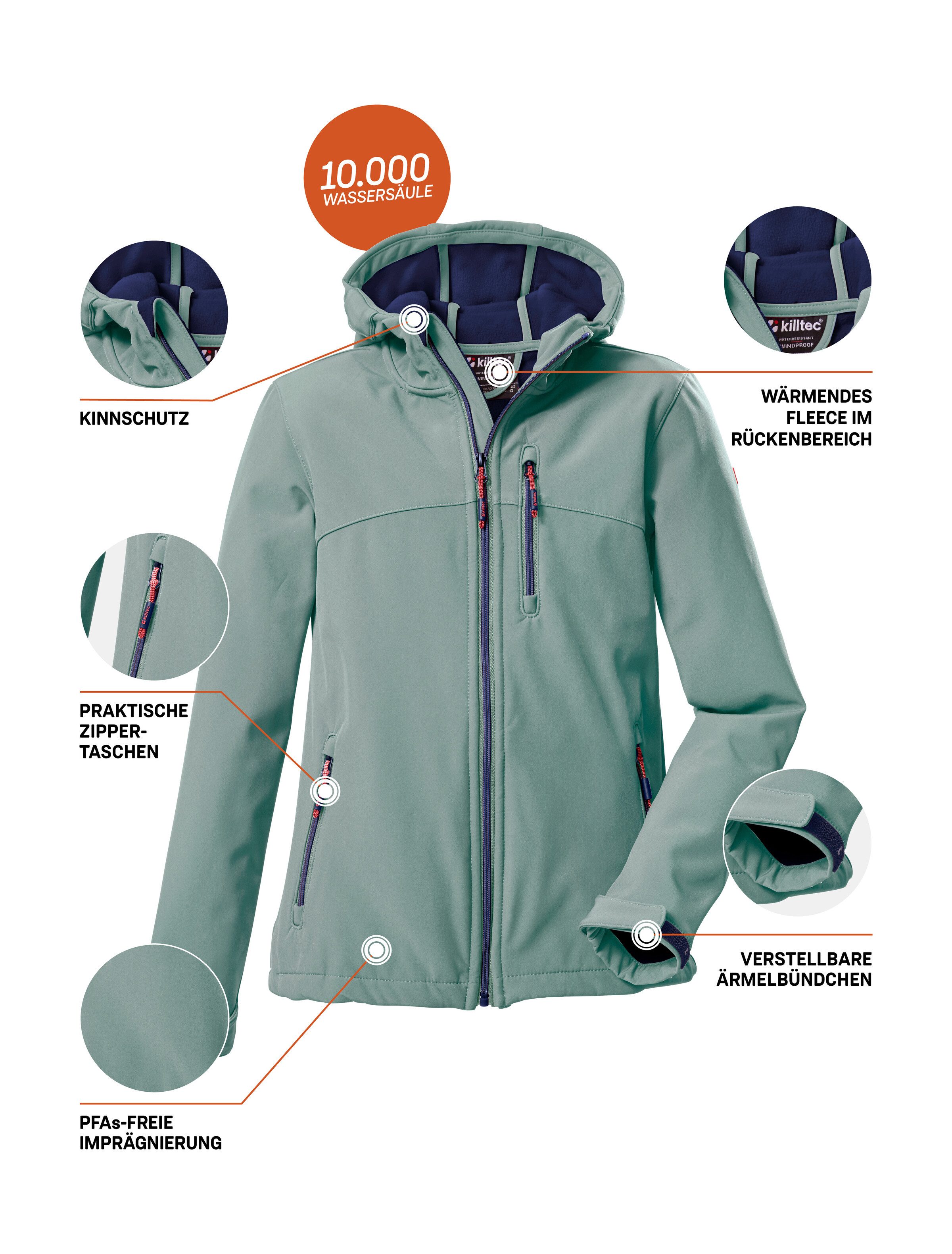 Killtec Softshelljacke Girls Softshelljacke Wasserabweisend, verstellbare Kapuze u Ärmel, Fleece-Innenfutter