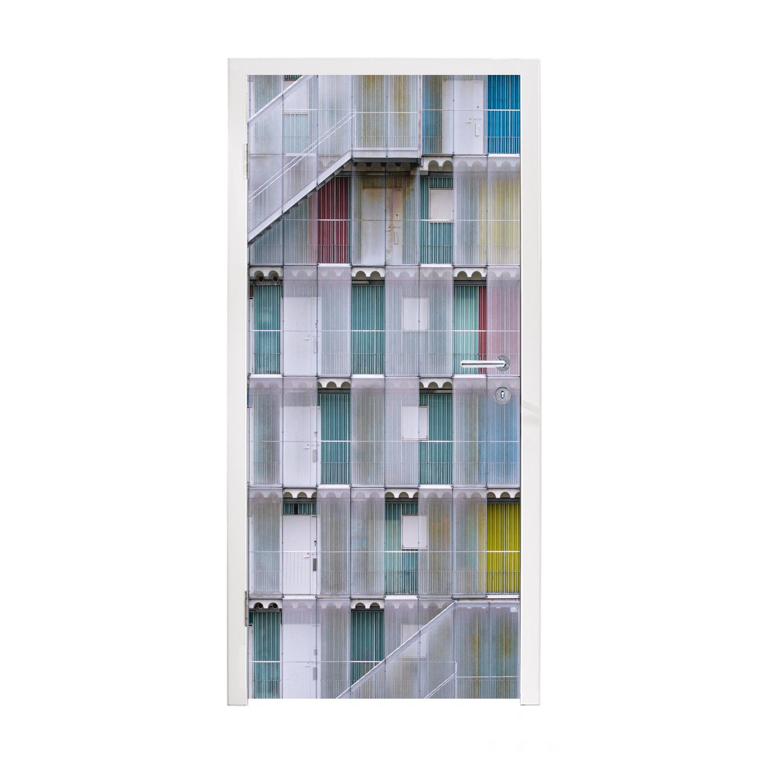 MuchoWow Türtapete Wohnungen - Türen - Architektur - Treppe, Matt, bedruckt, (1 St), Fototapete für Tür, Türaufkleber, 75x205 cm