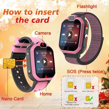 PTHTECHUS Smartwatch (1,37 Zoll, 4G), Kinder 4 G für Mädchen und Mädchen mit GPS WiFi Videoanruf Sprachchat