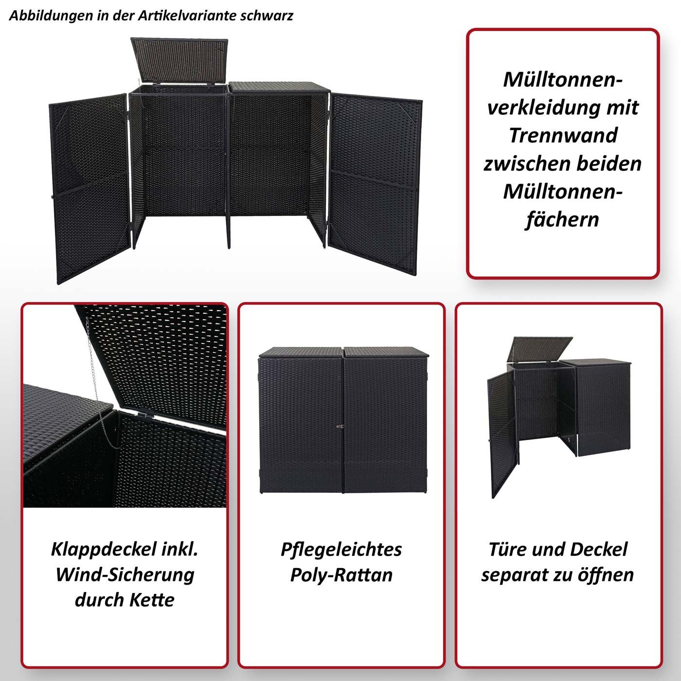 MCW Mülltrennsystem MCW-E25-2x1, Deckel und Tür separat zu öffnen, Trennwand zwischen Mülltonnenfächern
