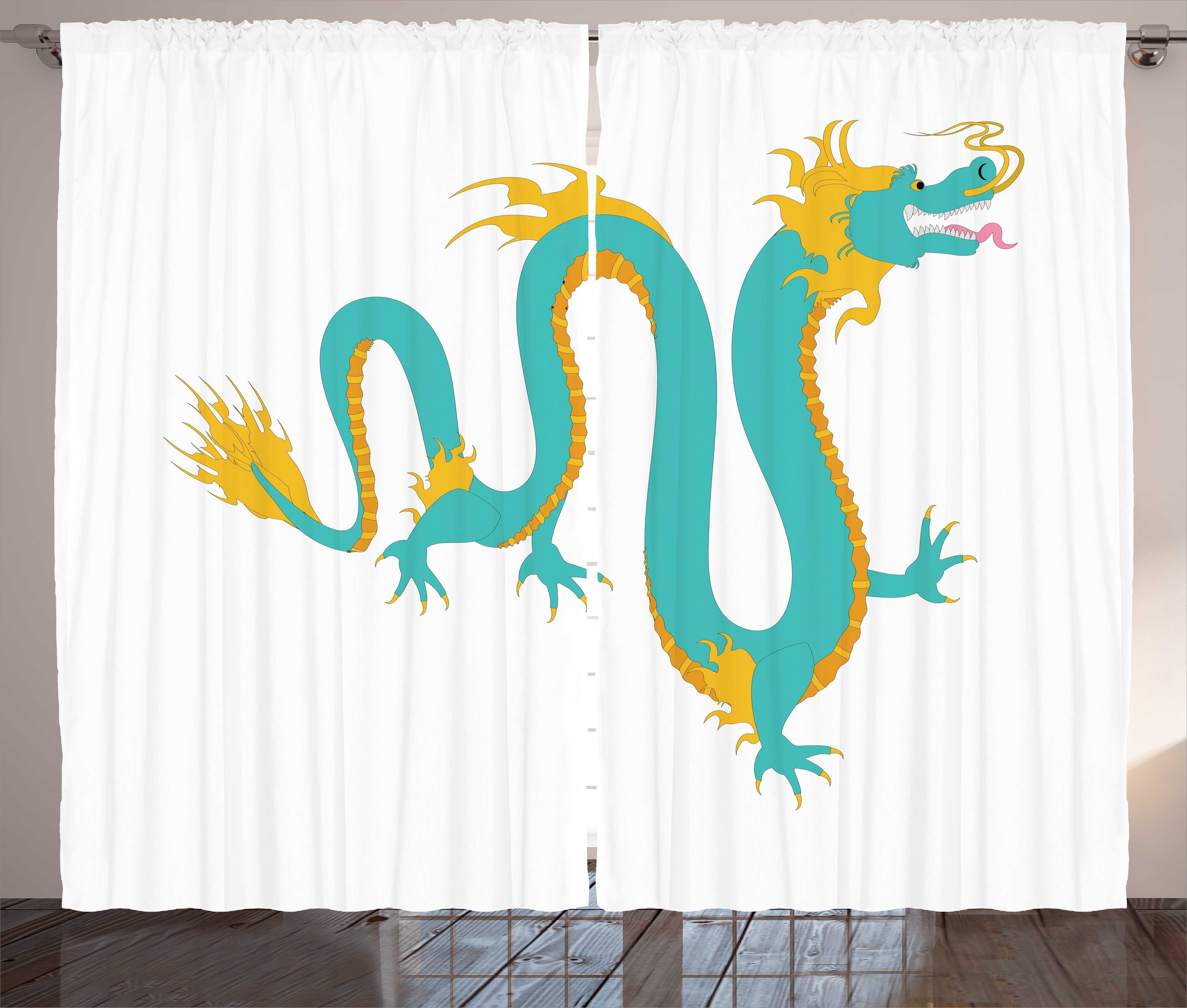 Gardine Schlafzimmer Kräuselband Vorhang Schlaufen Drachen und Haken, Mythologie Abakuhaus, mit chinesische