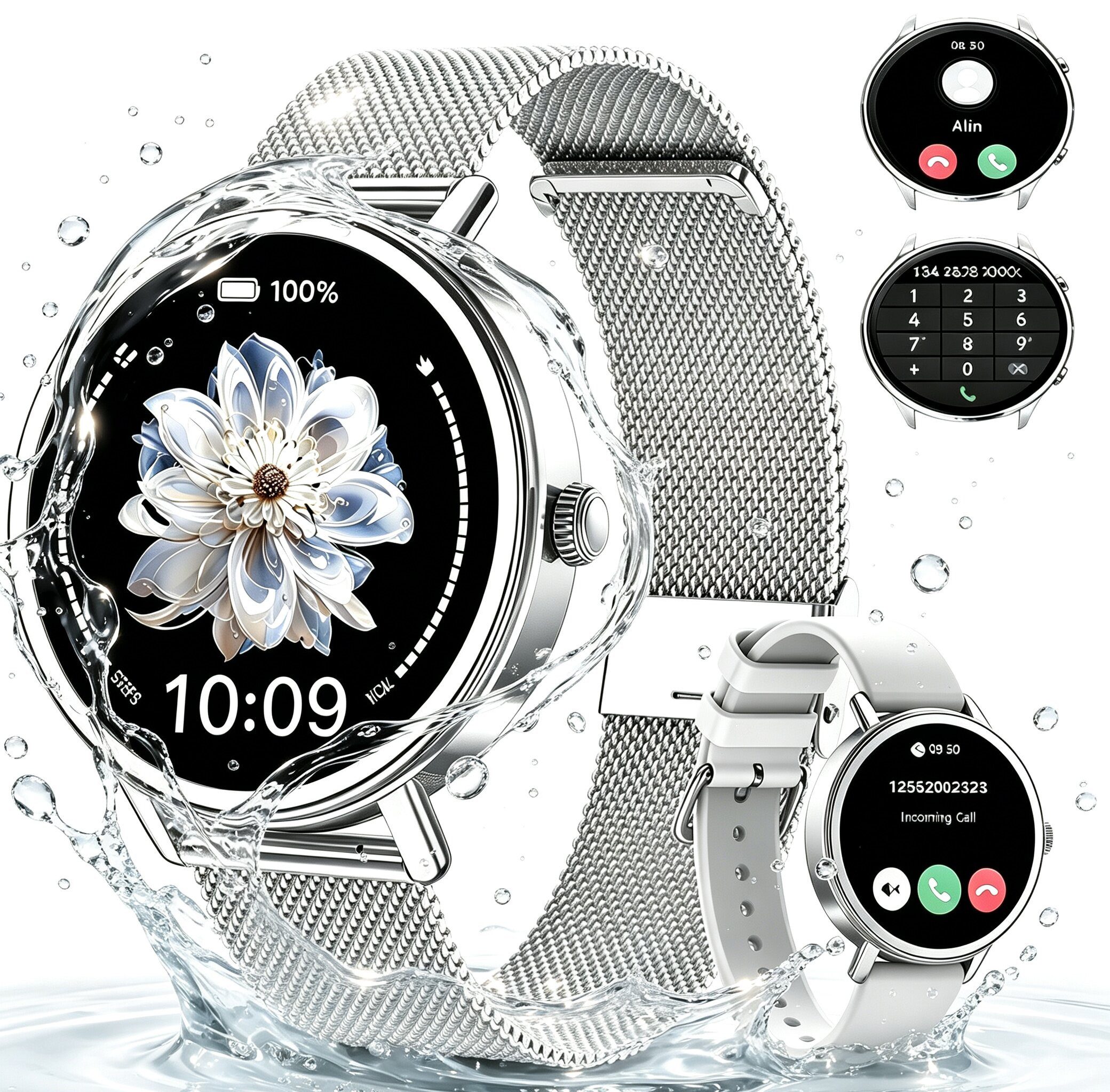 blackview Smartwatch Damen, Neues Fitness Uhr mit Anrufe, Puls, Pulsmesser, SpO2 Smartwatch (4 cm/1.26 Zoll, iOS/Android), Schlafüberwachung,Stress-, IP68 Wasserdicht,Smartwatch für Android IOS