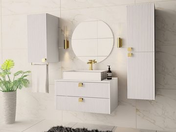 MIRJAN24 Badmöbel-Set Gariano I, (4er-Set, mit Siphon, Waschbecken, 2x Badezimmerschrank, Waschbeckenschrank), Griffe in der Farbe Gold