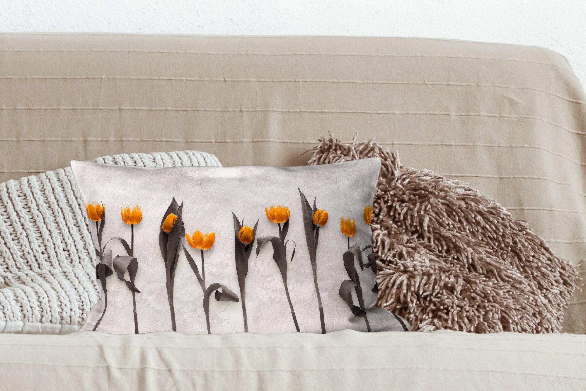 MuchoWow Dekokissen Blumen - Tulpen Wohzimmer - Dekoration, Füllung, Schlafzimmer Zierkissen, mit Dekokissen Marmor