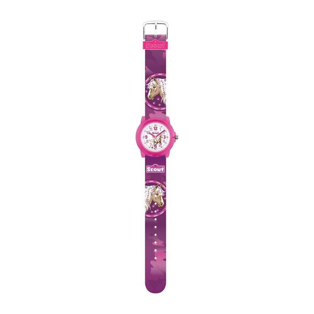 Scout Quarzuhr Scout Mädchenuhr Pferde aus Kunststoff, pink, violett