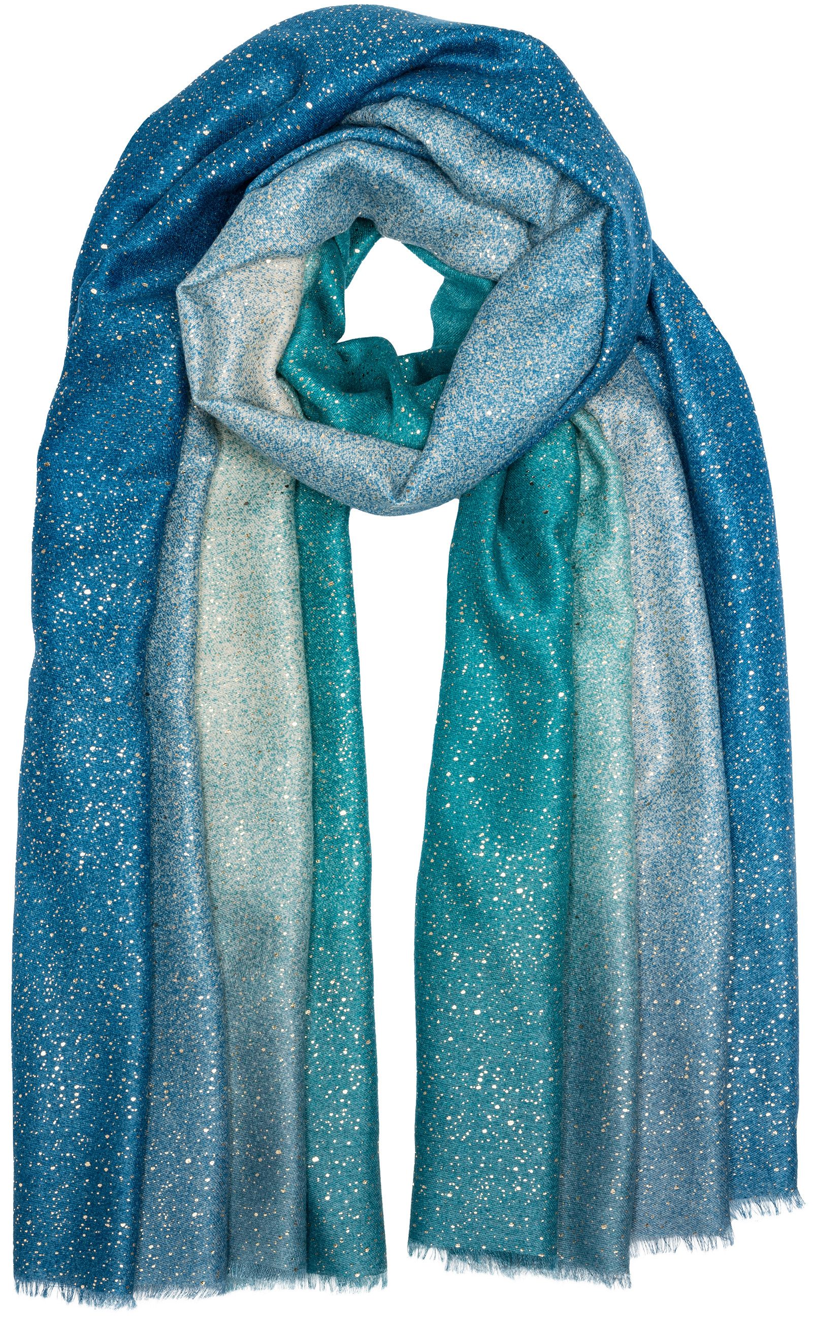 Caspar Modeschal SC519 Damen Schal mit Farbverlauf Print und goldenen Akzen günstig online kaufen