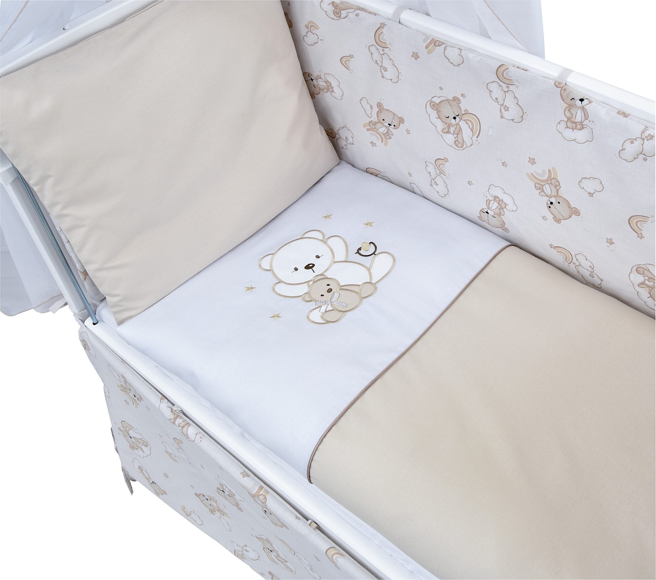 Baby-Delux Beistellbett Babybett Shiny Teddy, Stillbett 90x40 weiß höhenverstellbar, Matratze inkl. komplett Set
