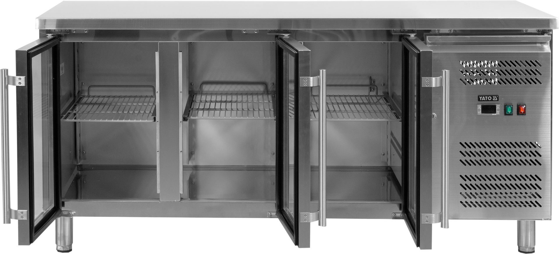 Yato Arbeitstisch Kühltisch 3-türig mit Glastüren, Linie 700, Edelstahl