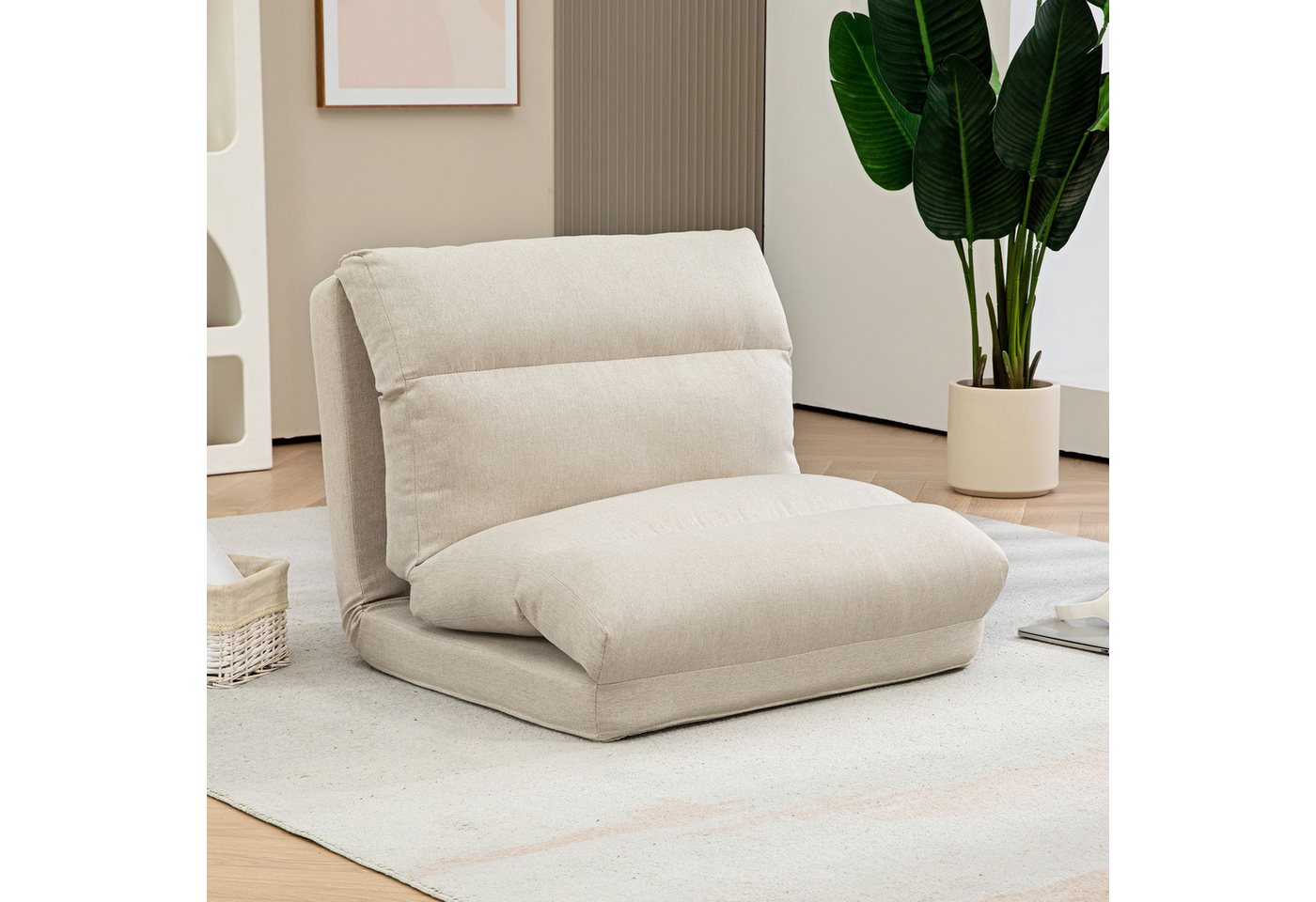 HOMCOM Bodenkissen 3 in 1 Schlafsessel klappbar Schlafsofa mit Bettfunktion, für Wohnzimmer Schlafzimmer Beige