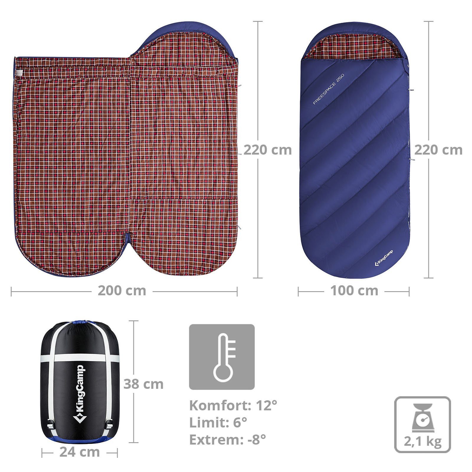 KingCamp Schlafsack Deckenschlafsack Freespace 250 Winter - Schlafsack