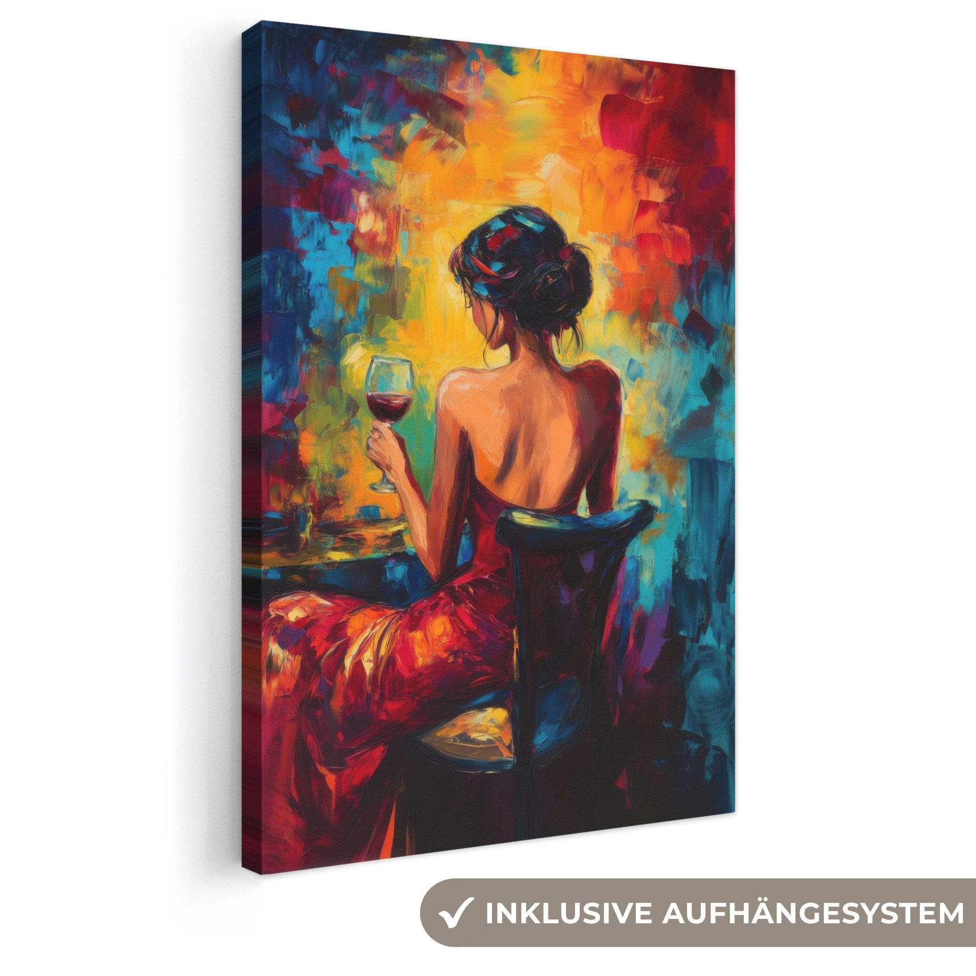 OneMillionCanvasses® Leinwandbild Wein - Frau - Stimmungsvoll - Farbenfroh, Fotodruck (1 St), Leinwand Canvas Wandbild, Wanddekoration 20x30 cm