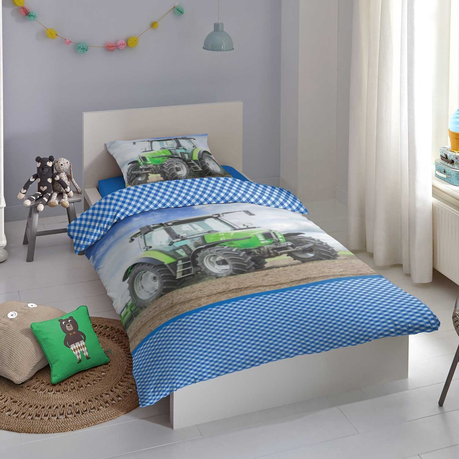 Traumschloss Bettwäsche Comfort Baumwolle, Flanell, 2 teilig, Traktor,Trecker mit Pflug