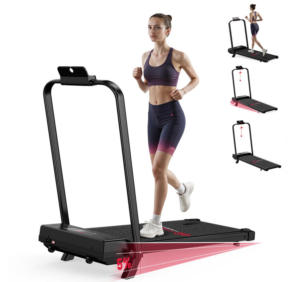Hamlody Laufband Klappbares Laufband für Zuhause mit 5% Neigung, (Tool kits,Schmiermittel), 1-10km/h Max.Tragfähigkeit 120 kg, Mit Fallschutzclip), Walking Pad für Zuhause Klein Laufpad, 2.5 ps Laufpad Gehband