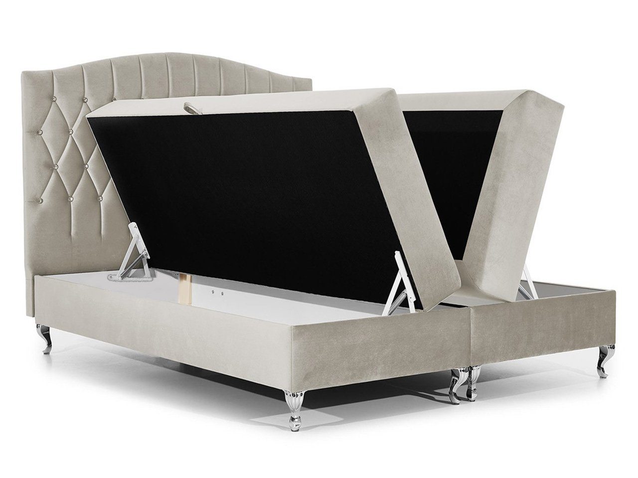 MIRJAN24 Boxspringbett Puerto (Bettgestell mit Kopfteil, Matratze, Topper), Stilvoll Doppelbett mit 2 Bettkästen