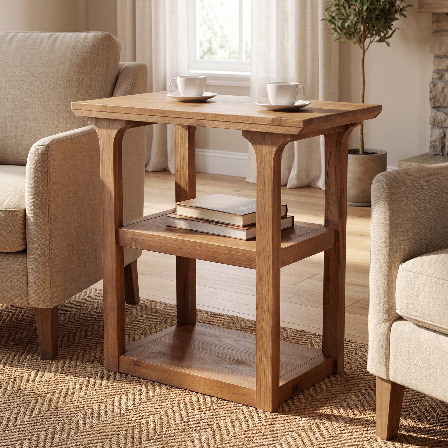 Tribesigns Beistelltisch 60CM Beistelltisch mit 3-stöckiger Ablage für Couch Wohnzimmer