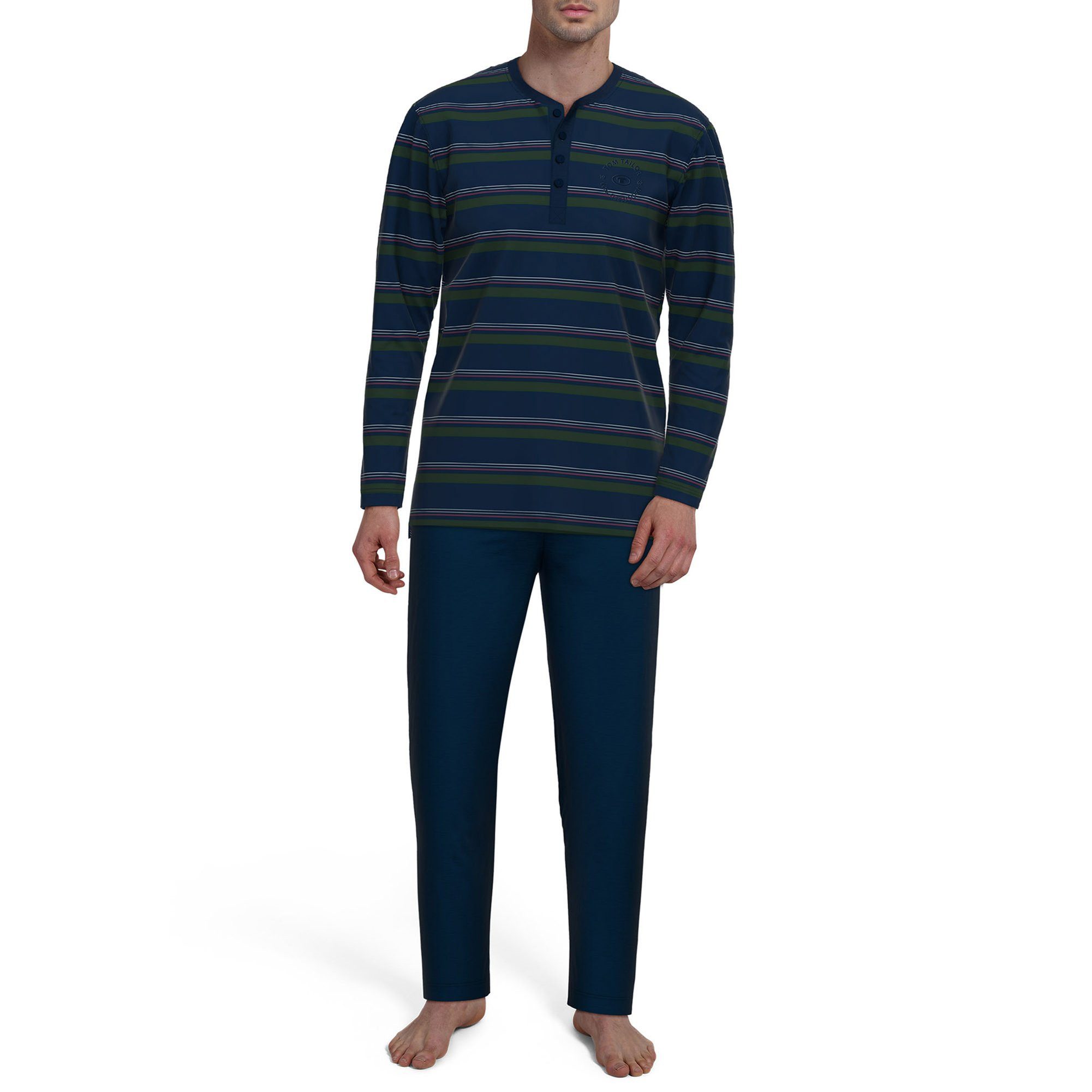 TOM TAILOR Pyjama Herren Pyjama Baumwolle Pyjama lang (2 tlg)