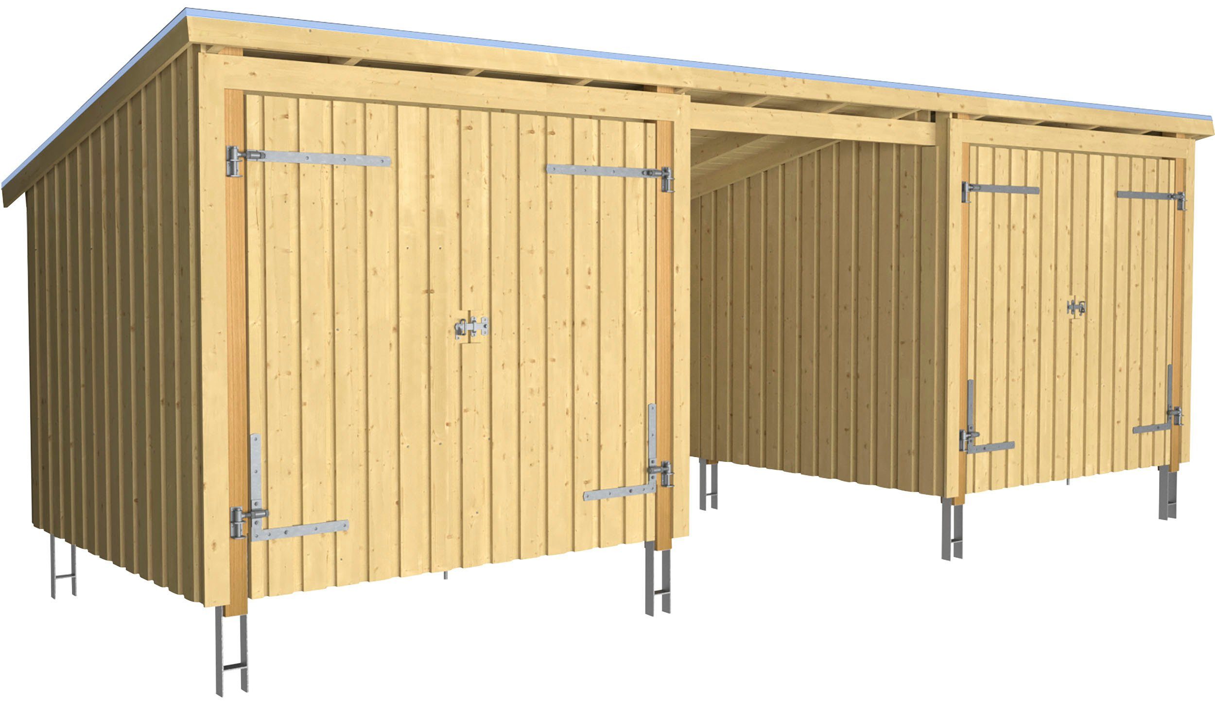 PLUS Gartenhaus Nordic Multi, BxT: 218x635 cm, (Packung), Gartenhaus 14 m², Doppeltür, inkl. Dachpappe/Aluleisten/H-Füße