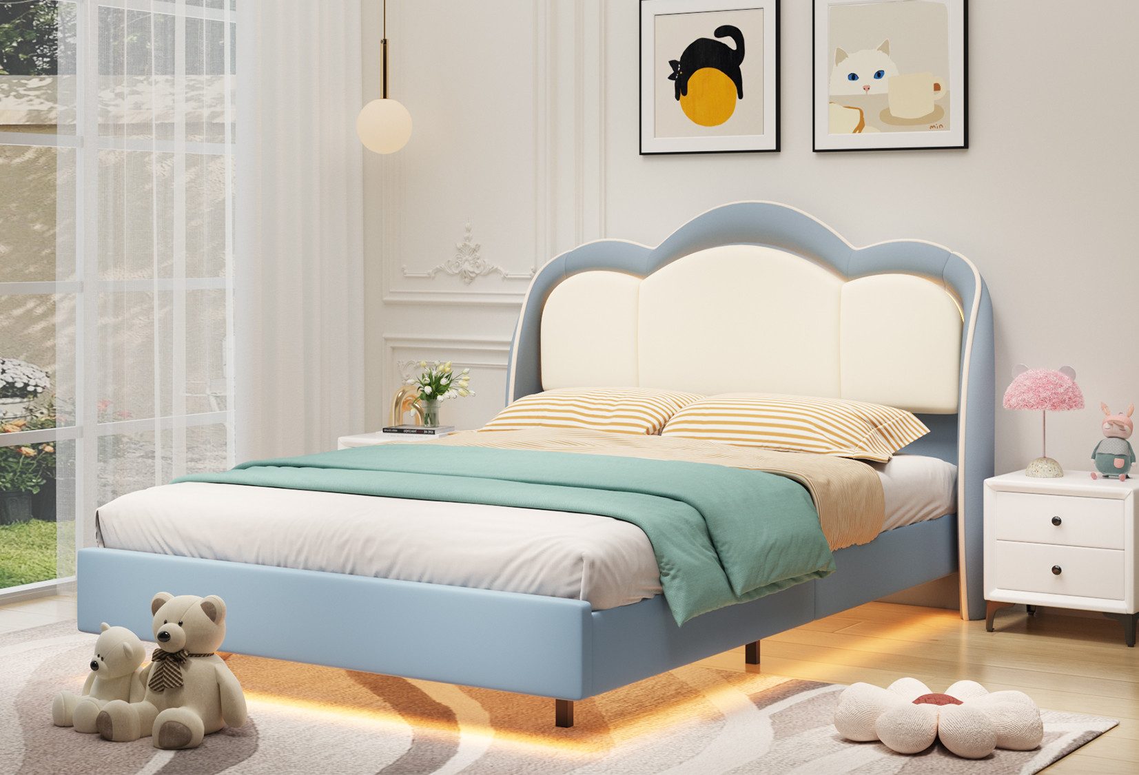 HOMAVO Polsterbett Kinderbett,Einzelbett mit LED-Beleuchtung (Polsterbett a günstig online kaufen