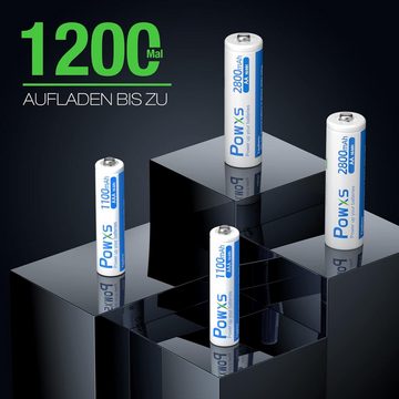 POWXS Super Hohe Kapazität 2800mAh Mignon AA und 1100mAh Micro AAA Akku Set Akku, mit 4 AA & 4 AAA Akku