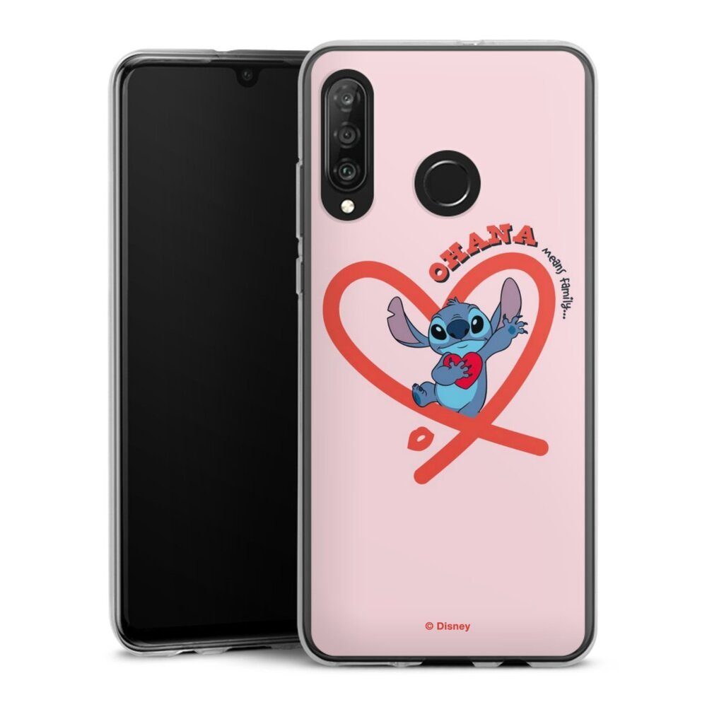 DeinDesign Handyhülle Lilo & Stitch Herz Disney Stitch Ohana Pink Heart, Huawei P30 Lite New Edition Silikon Hülle Bumper Case Smartphone Cover