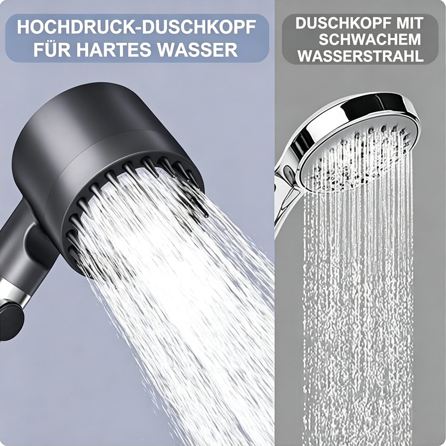BOOD Handbrause Hochdruck-Duschkopf mit Filter und Ein-Knopf-Stoppfunktion,3 Modi, (Packung, Montage erforderlich), Packungsinhalt Grau2: 1 Handbrause+4 Filterw – Bild 5 von 5