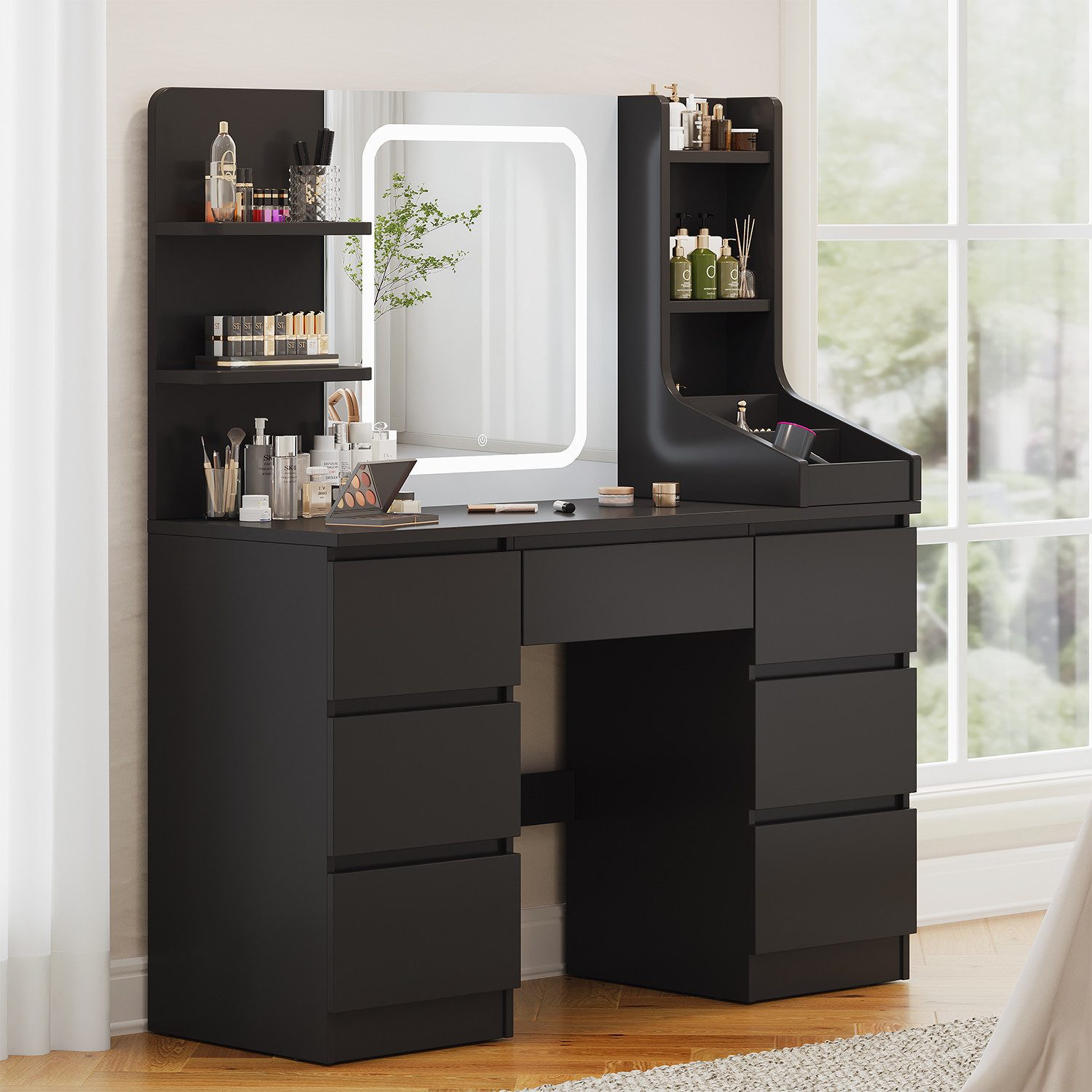 Furnicopia Schminktisch Einstellbare Helligkeit mit 7 Schubladen und 8 offe günstig online kaufen